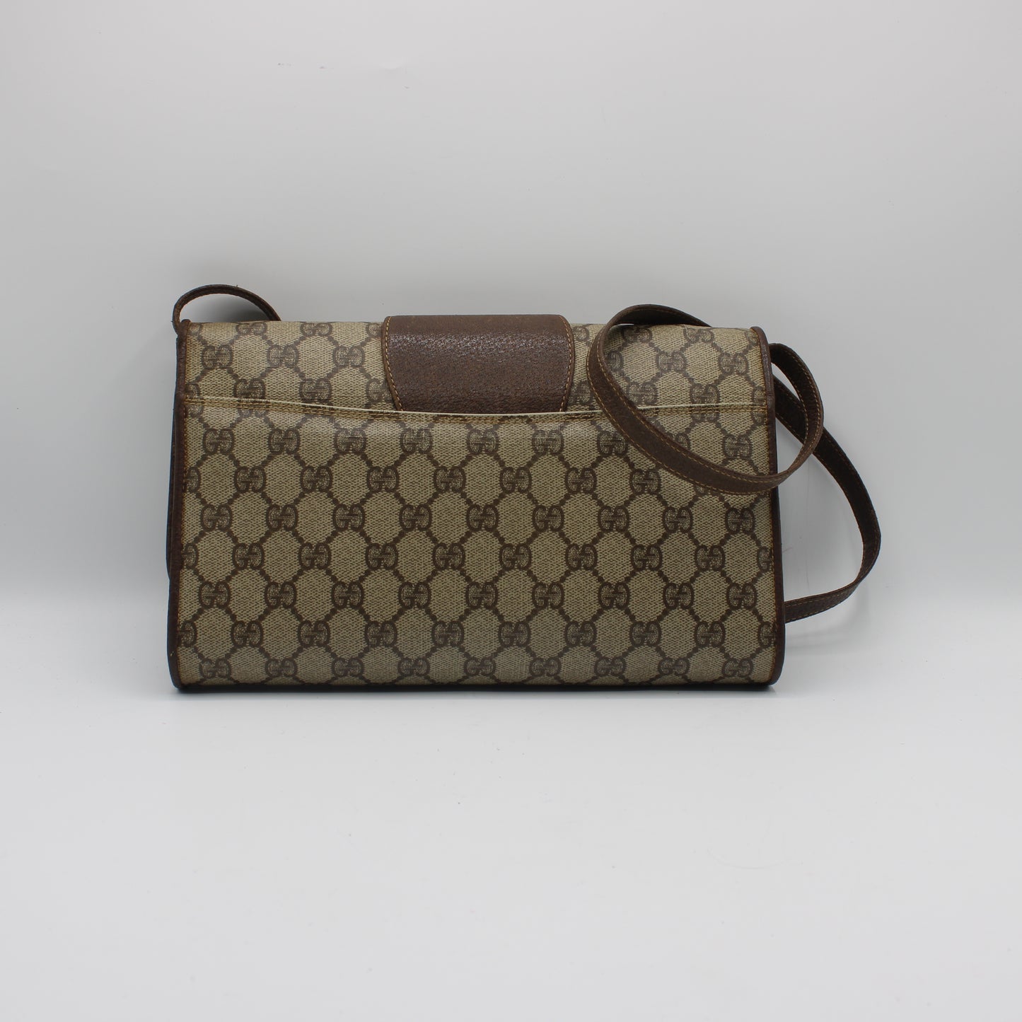 Gucci Brown GG Canvas Leather Flap Crossbody Bag