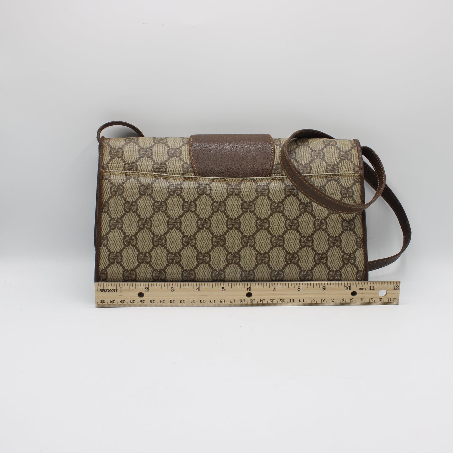 Gucci Brown GG Canvas Leather Flap Crossbody Bag