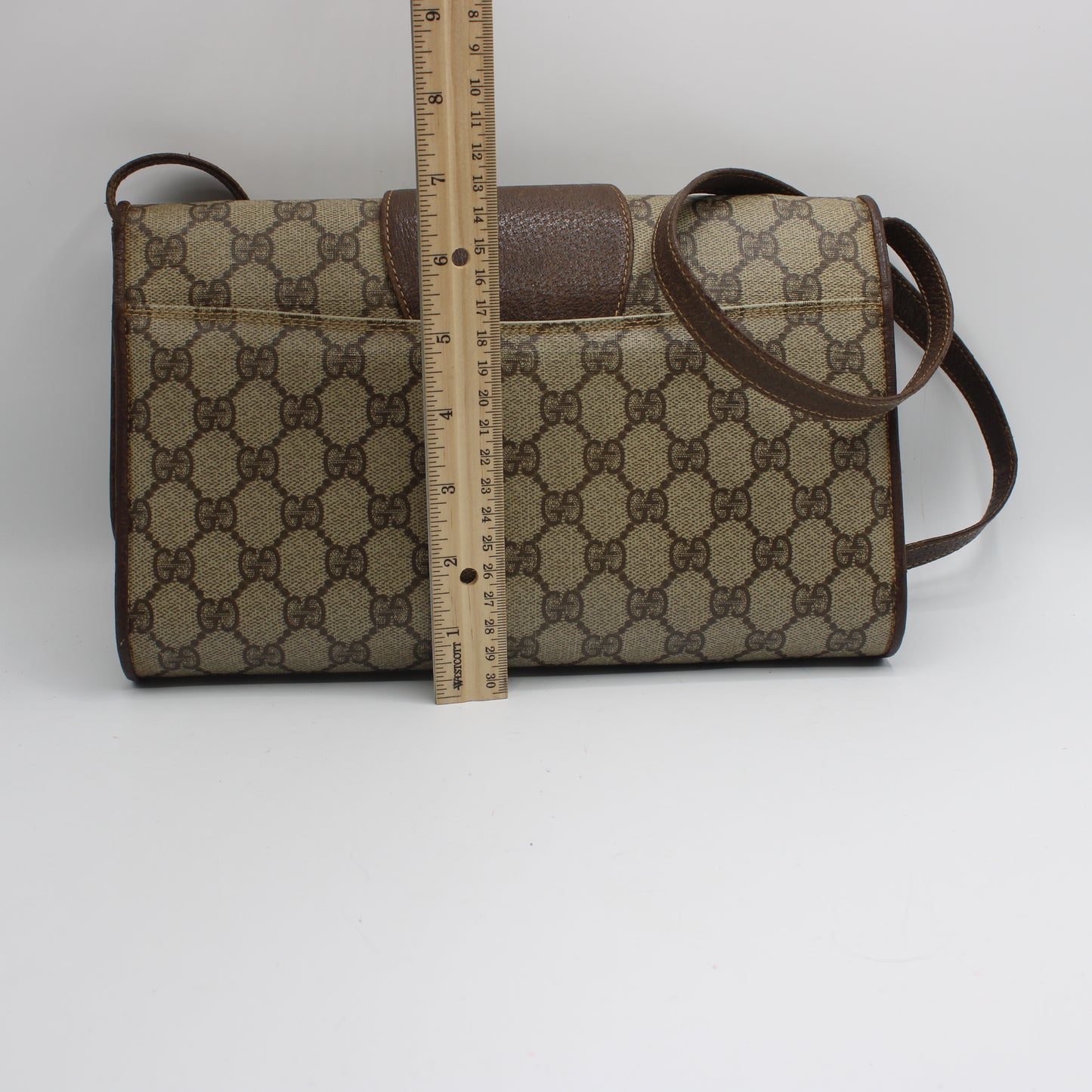 Gucci Brown GG Canvas Leather Flap Crossbody Bag