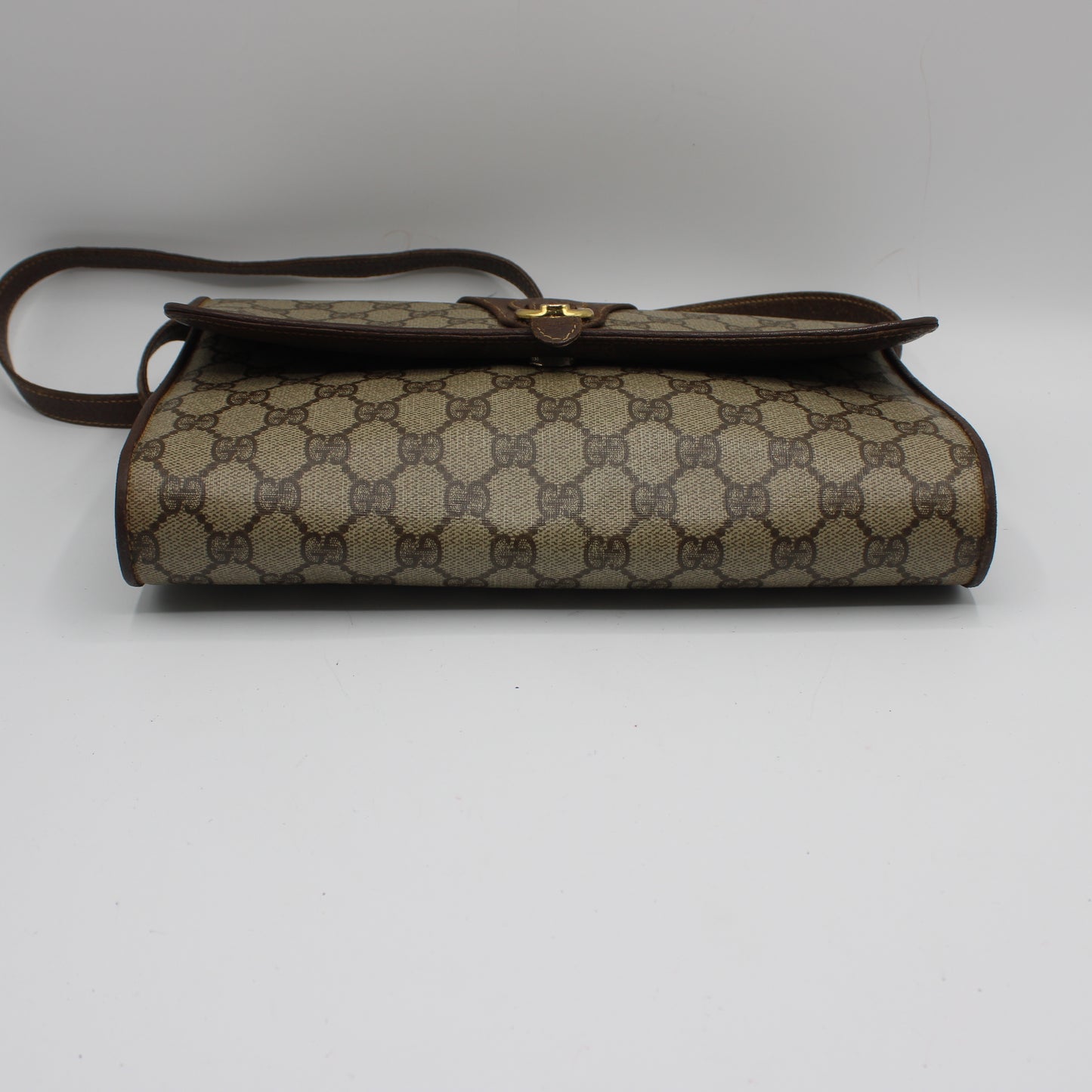 Gucci Brown GG Canvas Leather Flap Crossbody Bag