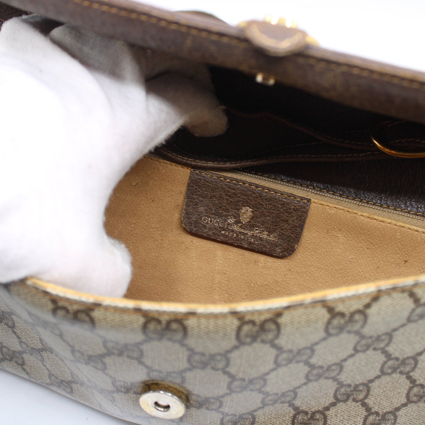 Gucci Brown GG Canvas Leather Flap Crossbody Bag