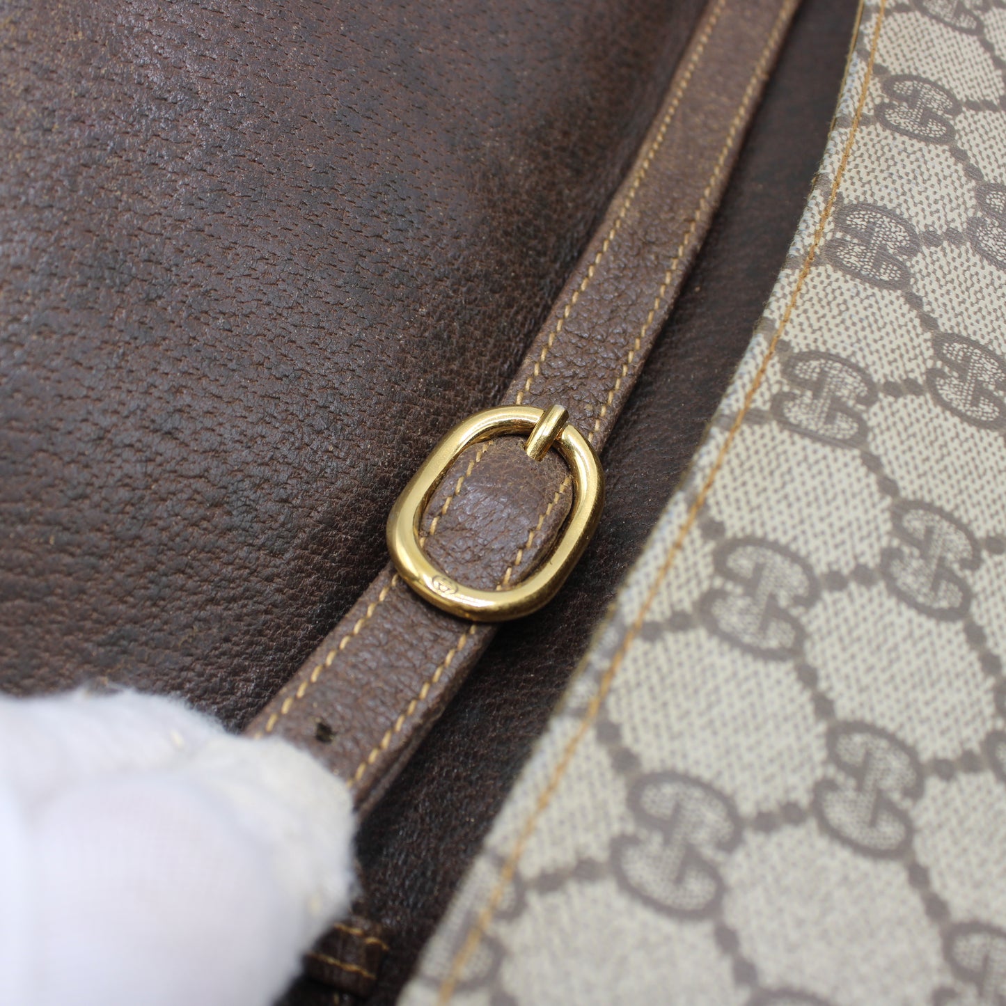 Gucci Brown GG Canvas Leather Flap Crossbody Bag