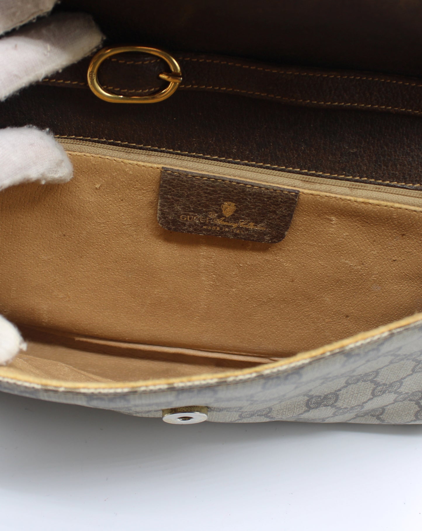 Gucci Brown GG Canvas Leather Flap Crossbody Bag