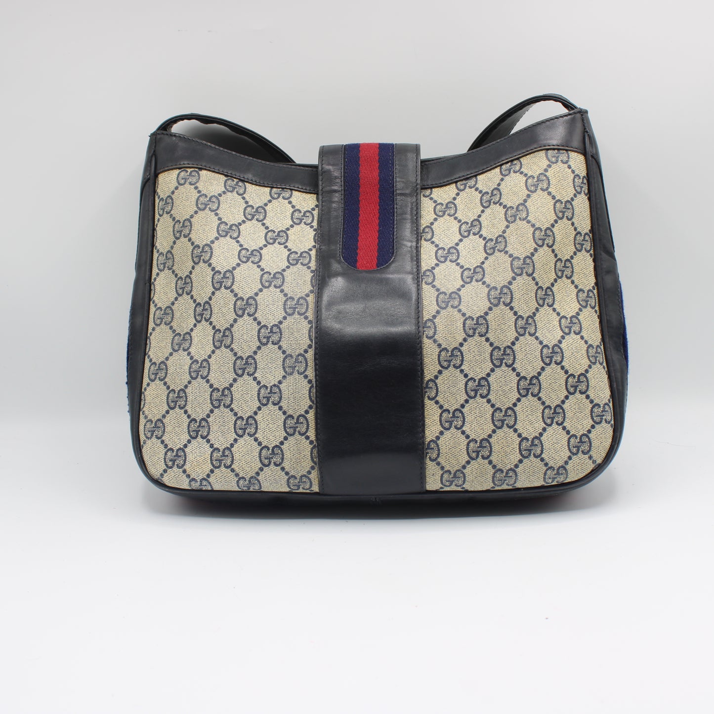 Gucci Navy Leather Gg Canvas Boots Flap Shoulder Bag