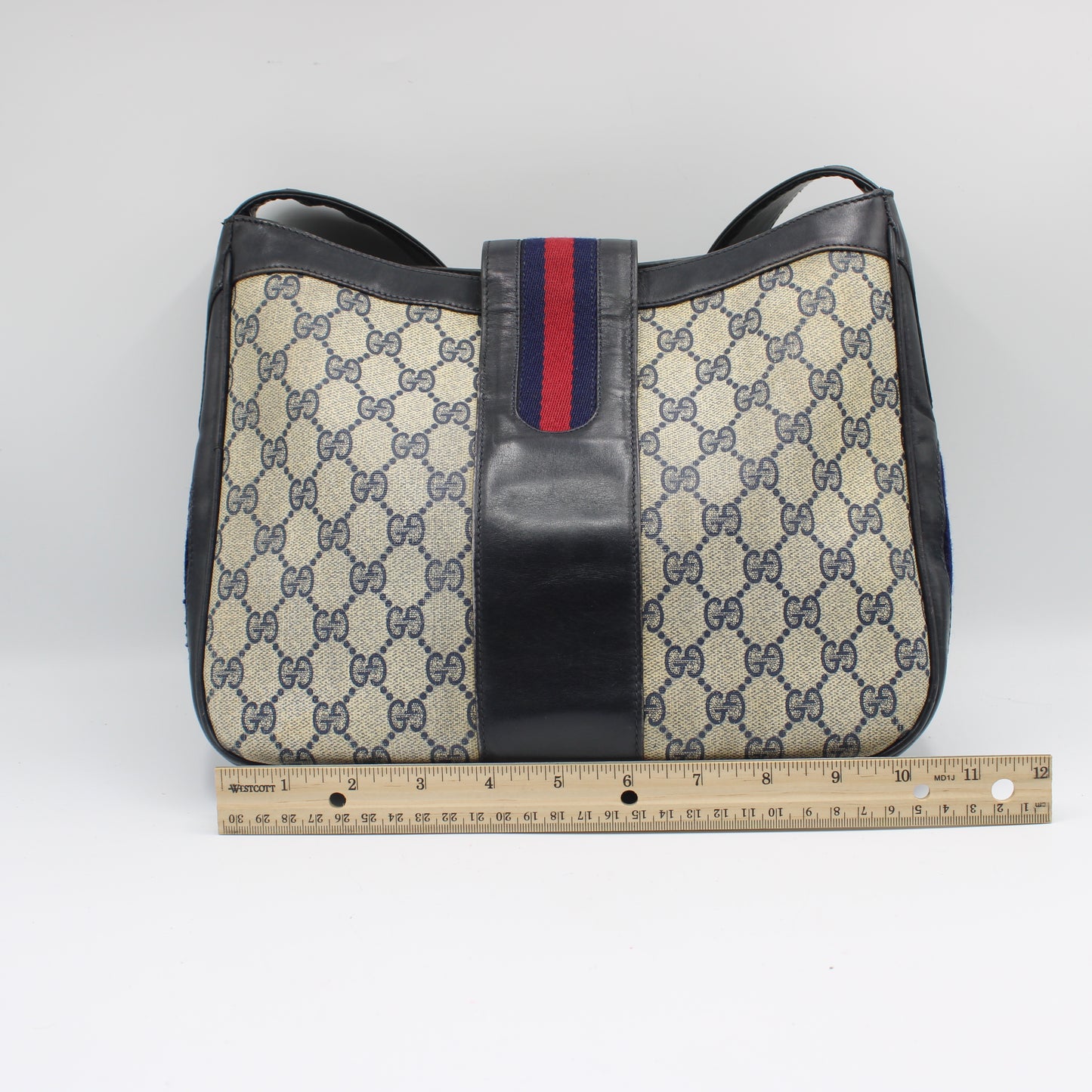 Gucci Navy Leather Gg Canvas Boots Flap Shoulder Bag