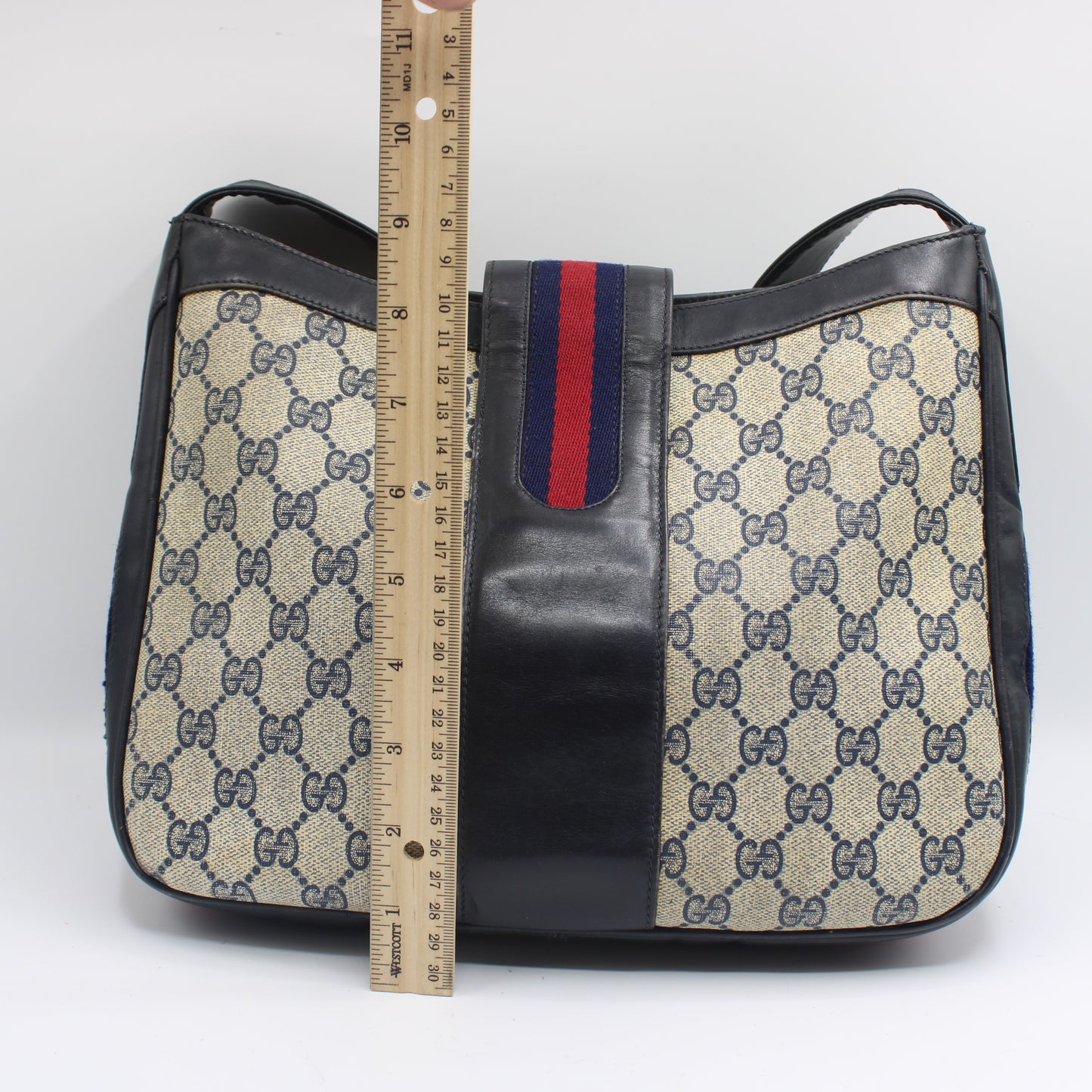 Gucci Navy Leather Gg Canvas Boots Flap Shoulder Bag