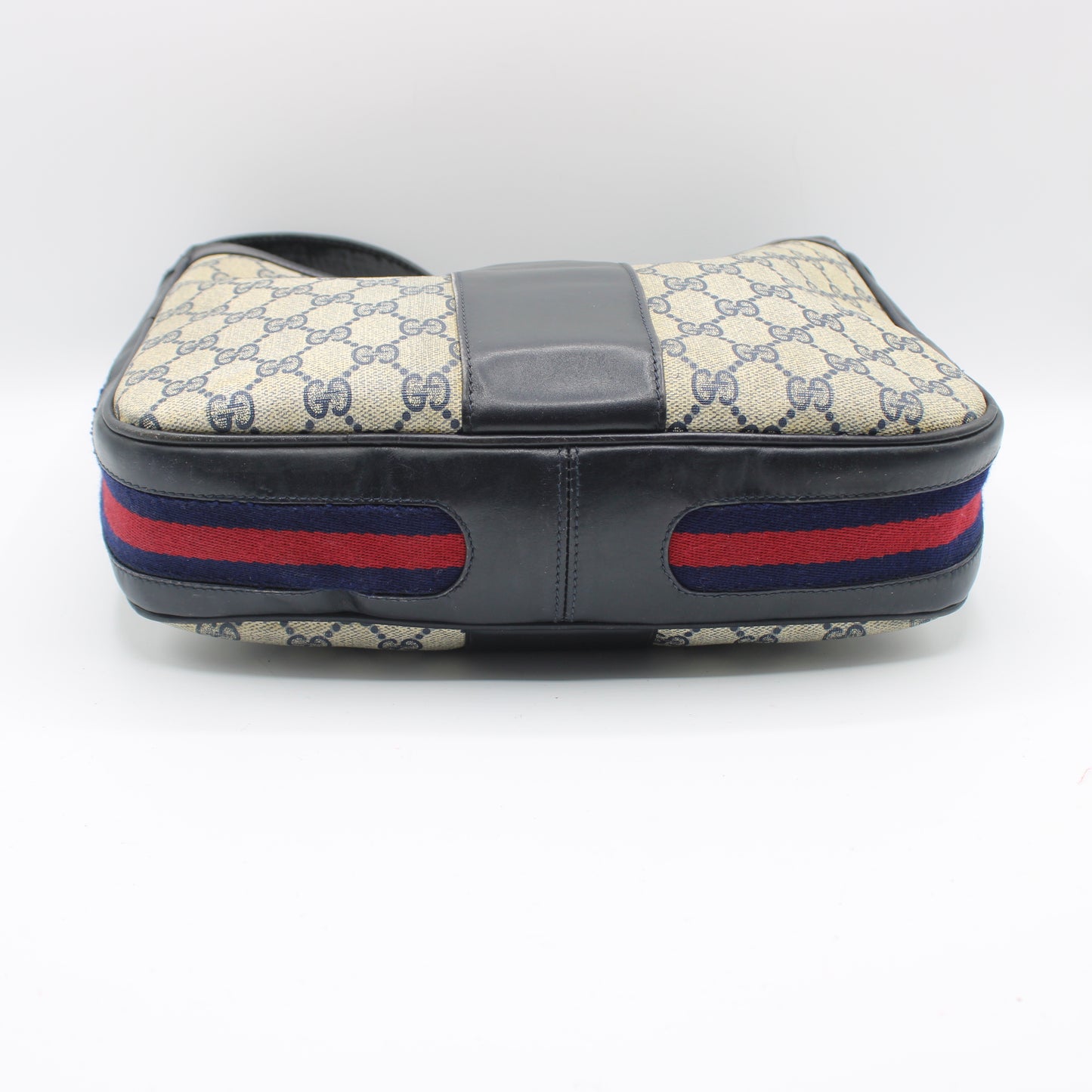 Gucci Navy Leather Gg Canvas Boots Flap Shoulder Bag