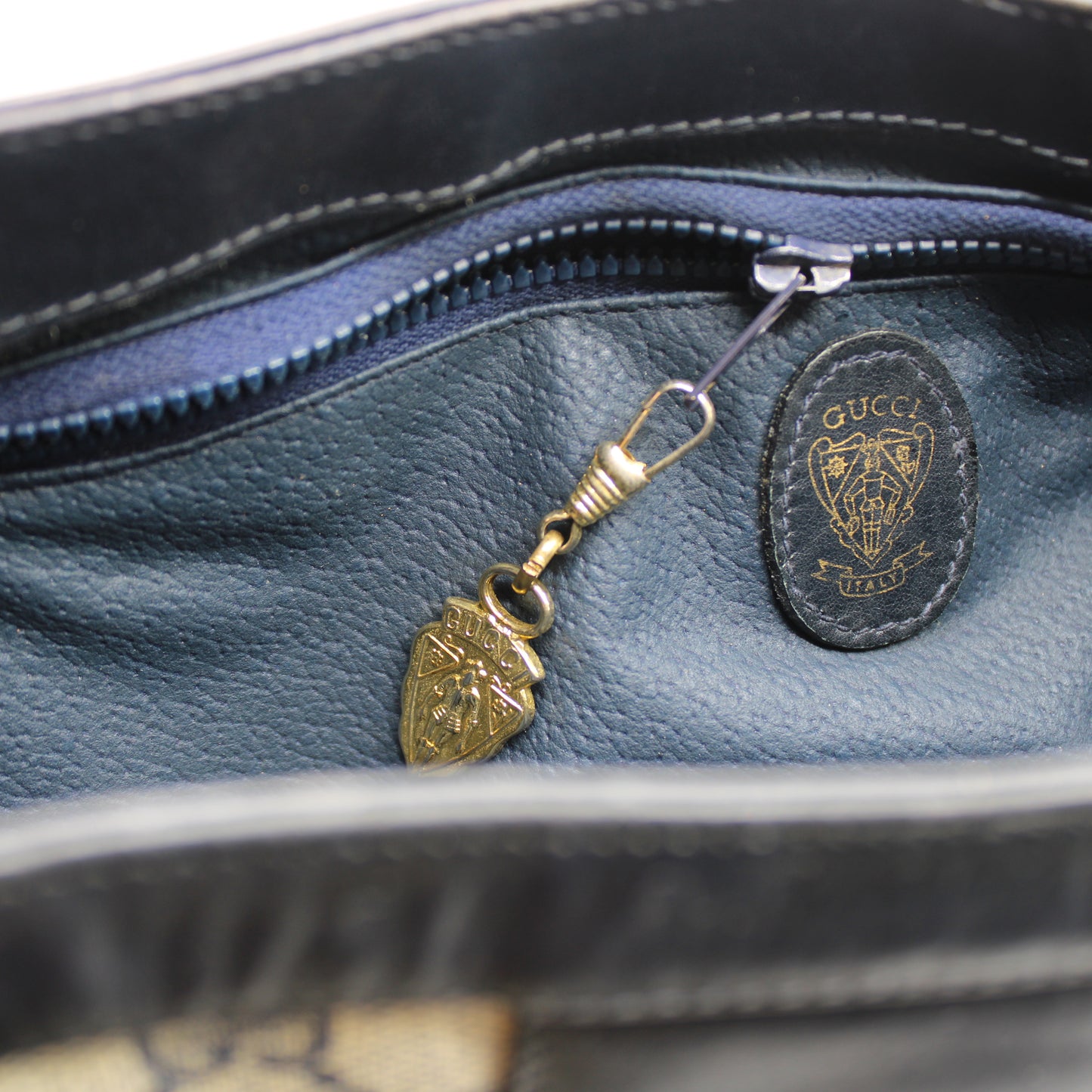 Gucci Navy Leather Gg Canvas Boots Flap Shoulder Bag