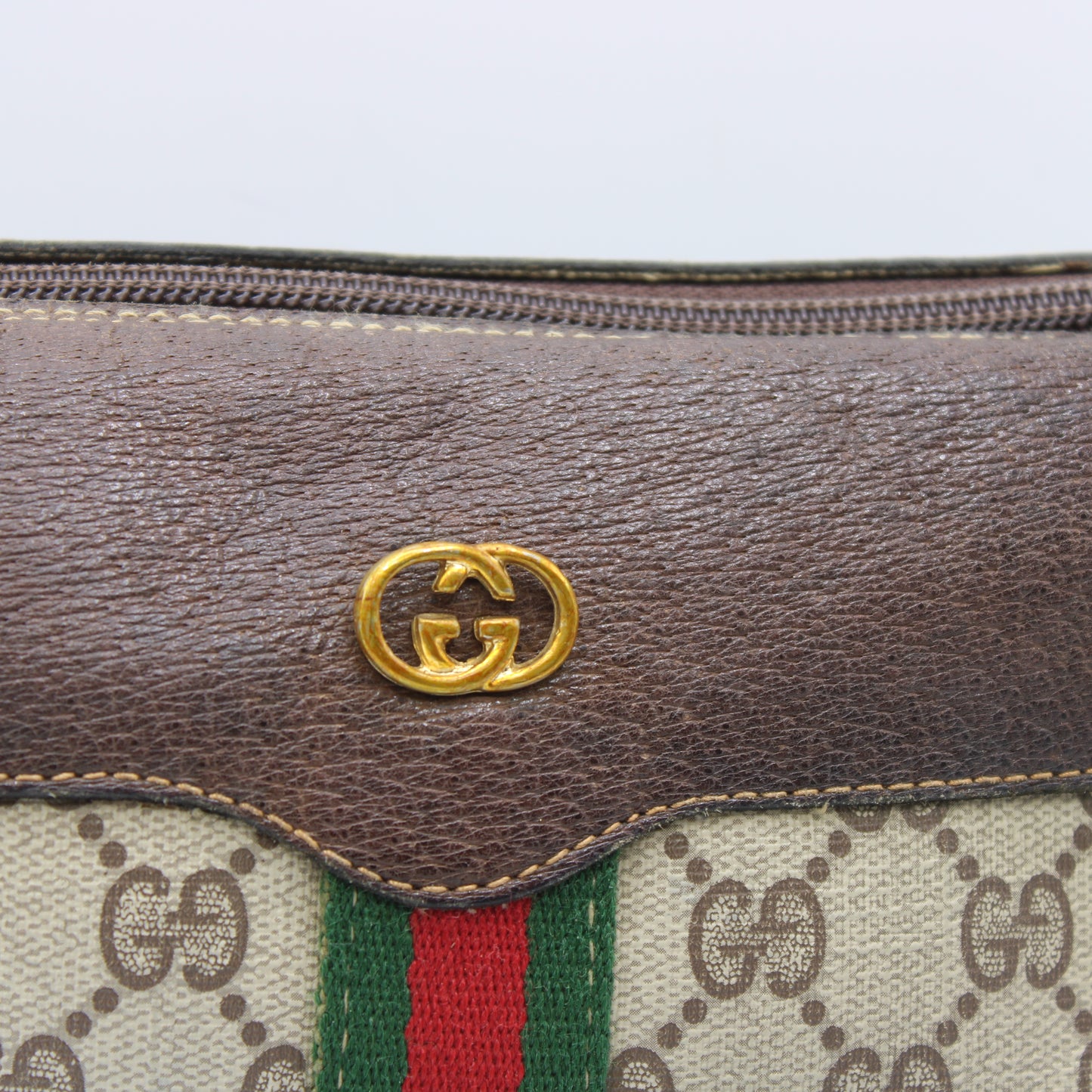 Gucci Brown Leather Trim GG Supreme Canvas Crossbody Bag