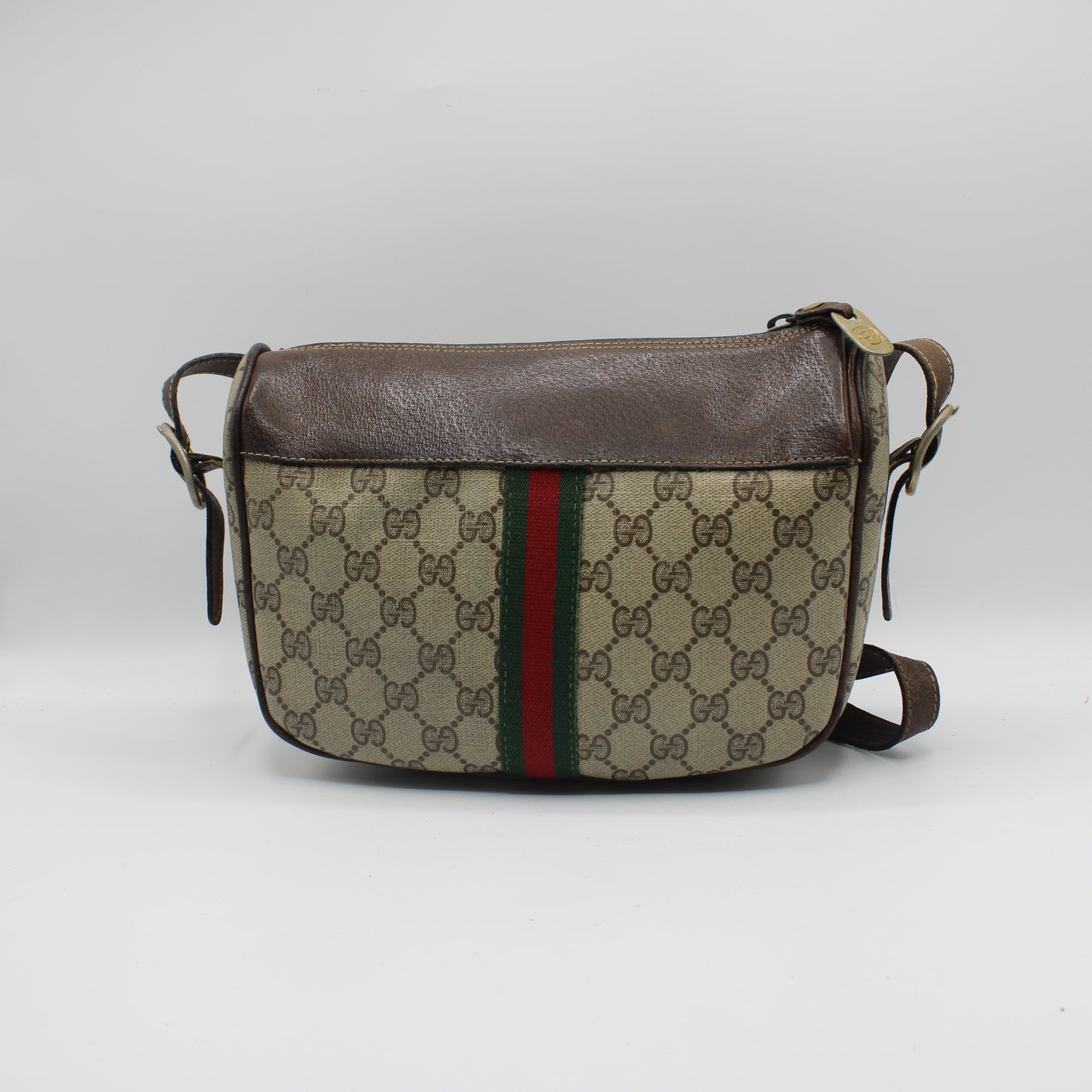 Gucci Brown Leather Trim GG Supreme Canvas Crossbody Bag