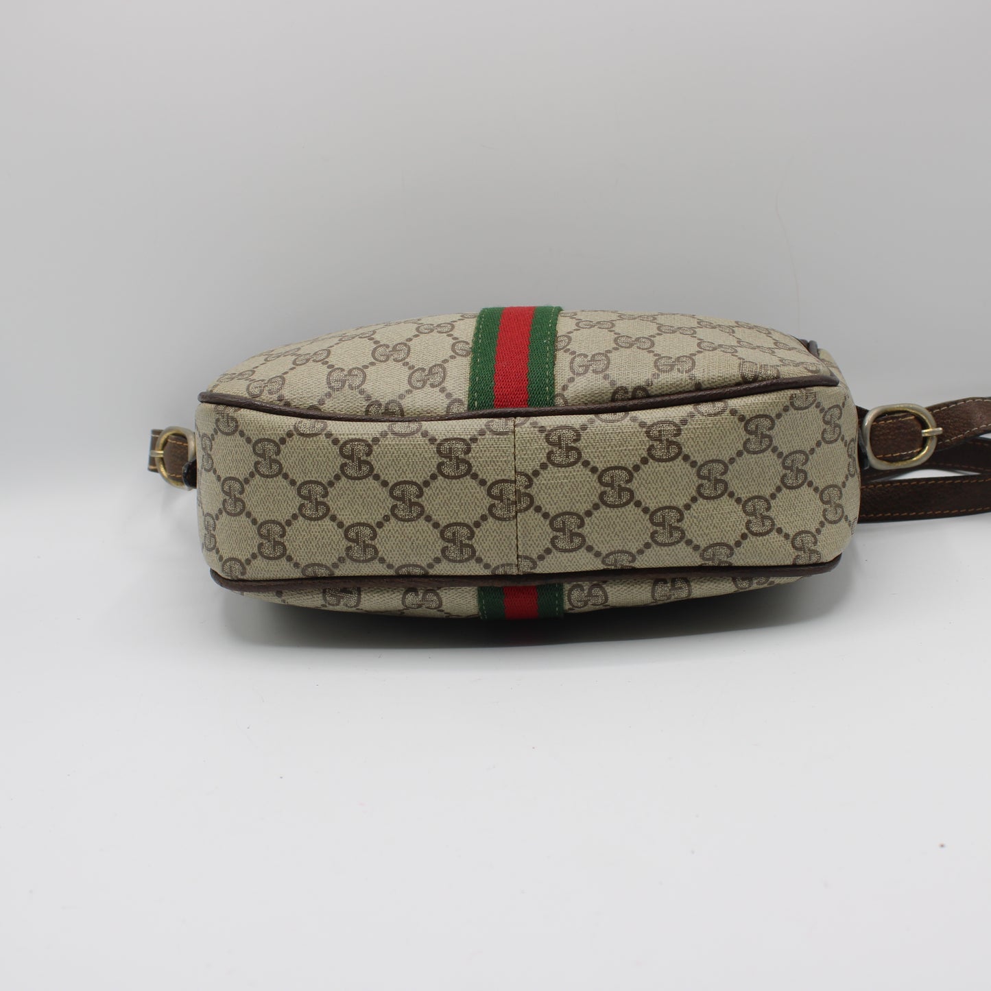 Gucci Brown Leather Trim GG Supreme Canvas Crossbody Bag