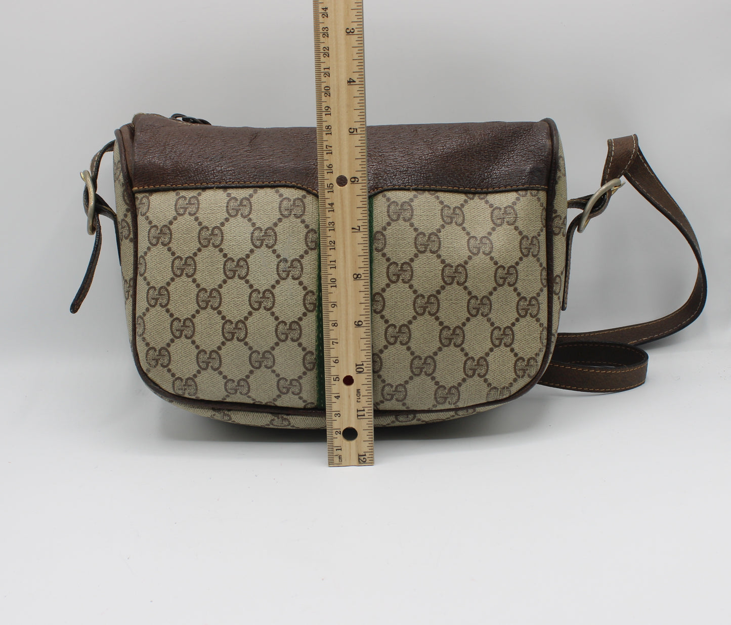 Gucci Brown Leather Trim GG Supreme Canvas Crossbody Bag