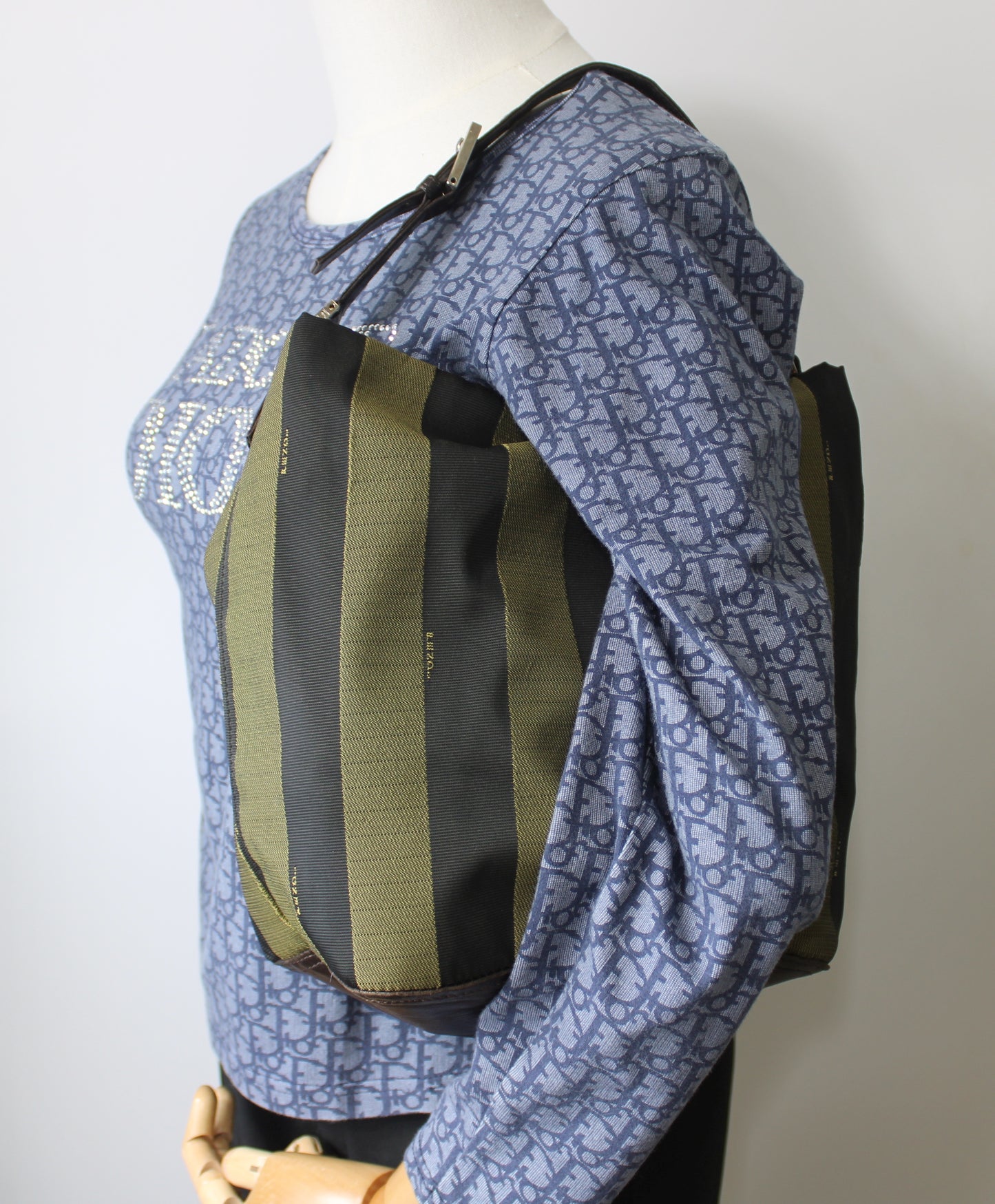 Fendi Brown And Black Pequin Stripe Canvas Leather Hobo Bag