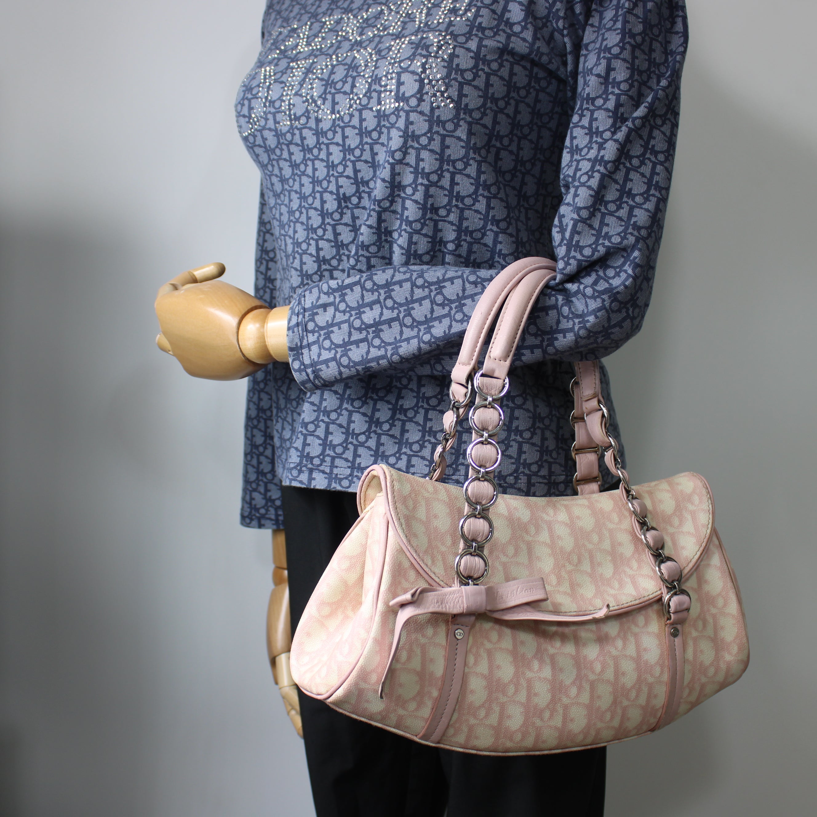 Christian Dior Pink Trotter Canvas Romantique Bow Flap Bag
