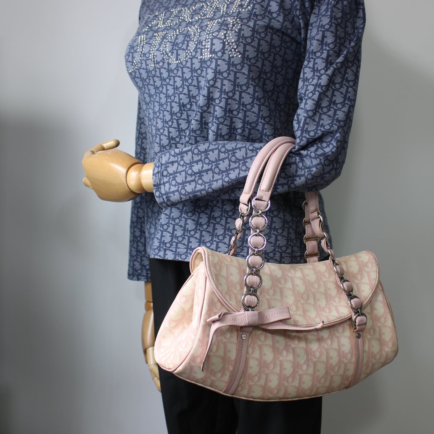 Christian Dior Pink Trotter Canvas Romantique Bow Flap Bag