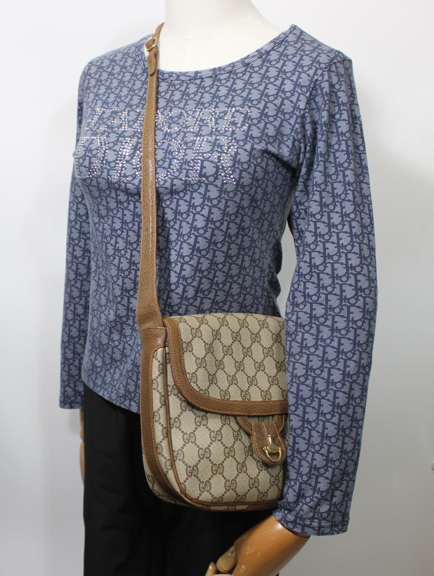 Gucci Beige Brown Gg Canvas Leather Flap Shoulder Bag