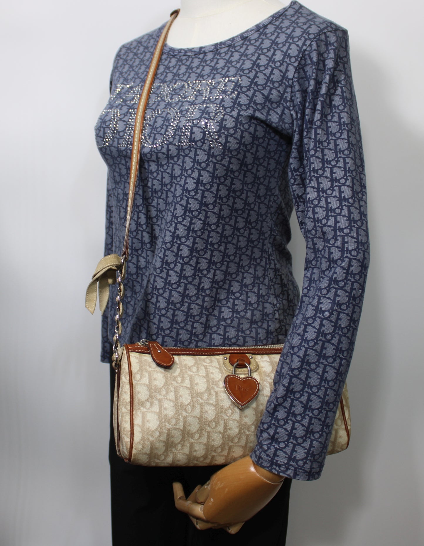 Christian Dior Beige Romantique Heart Charm Shoulder Crossbody Bag