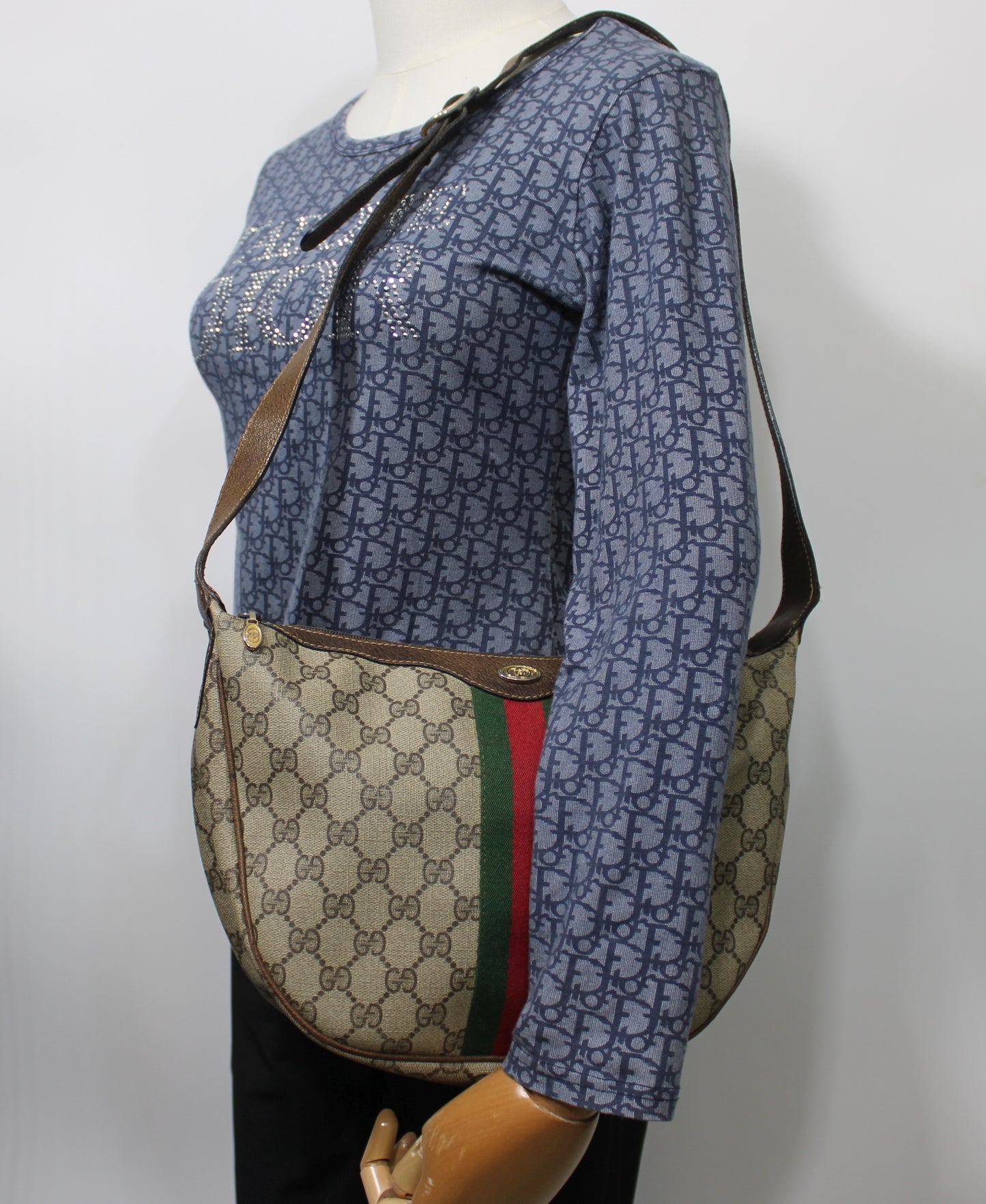 Gucci Beige Brown Coated Canvas Ophidia Hobo Shoulder Bag