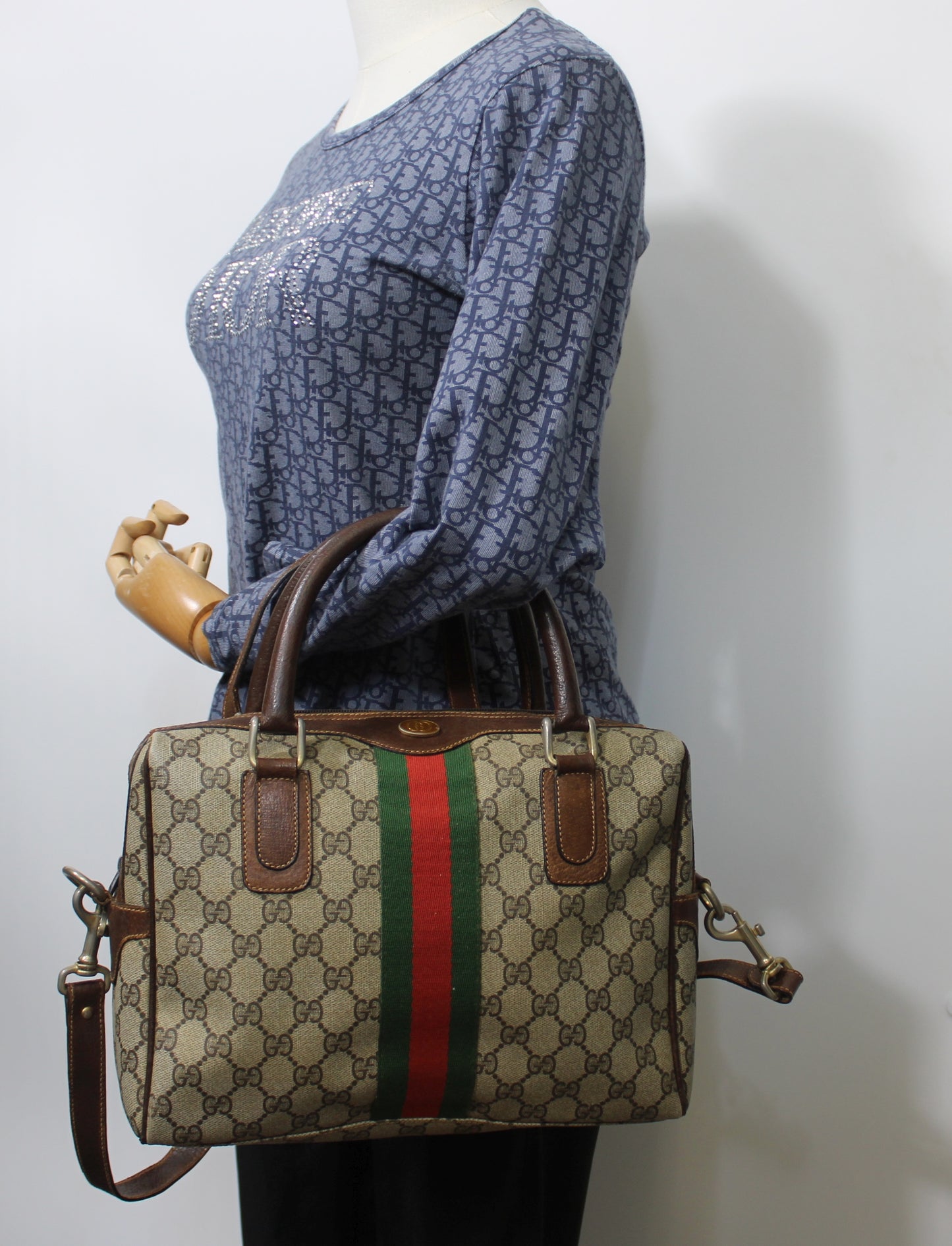 Gucci Brown GG Supreme Canvas Ophidia Boston Crossbody Bag