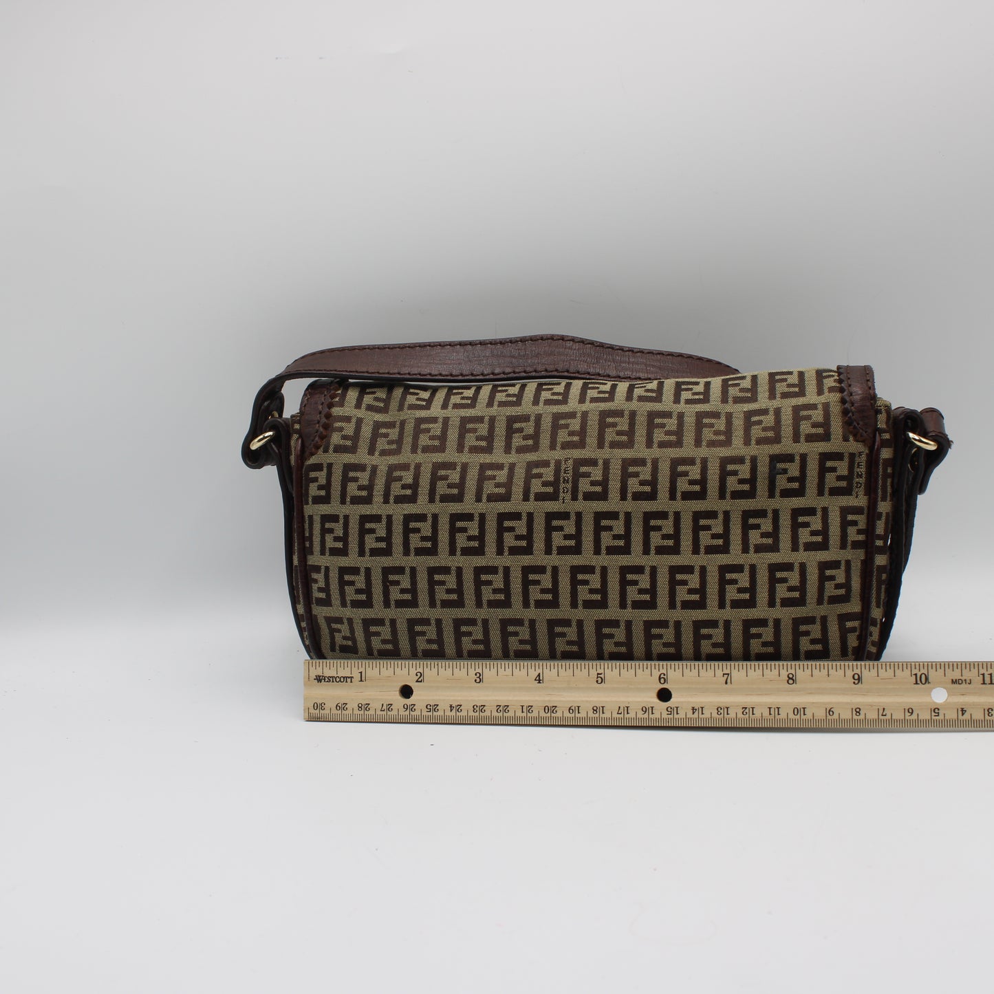 Fendi Brown Zucchino Canvas Leather Trim Shoulder Flap Bag