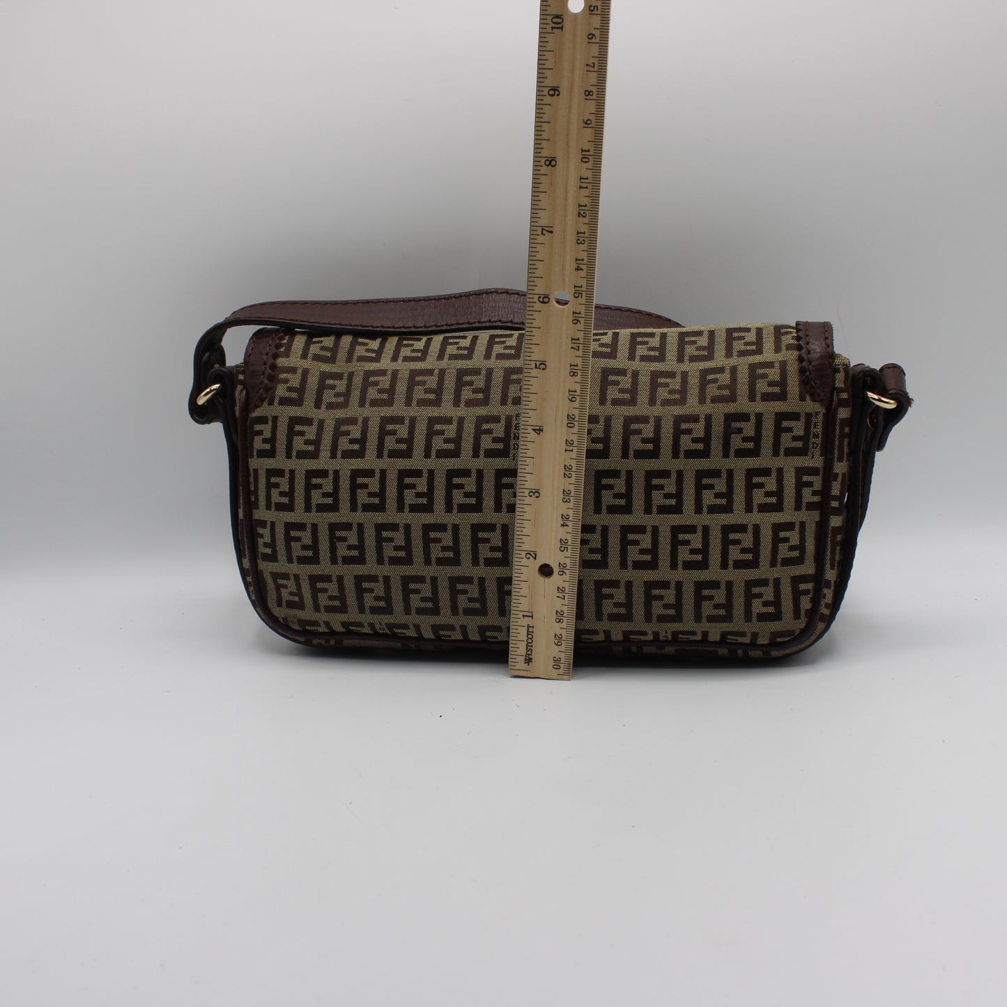 Fendi Brown Zucchino Canvas Leather Trim Shoulder Flap Bag
