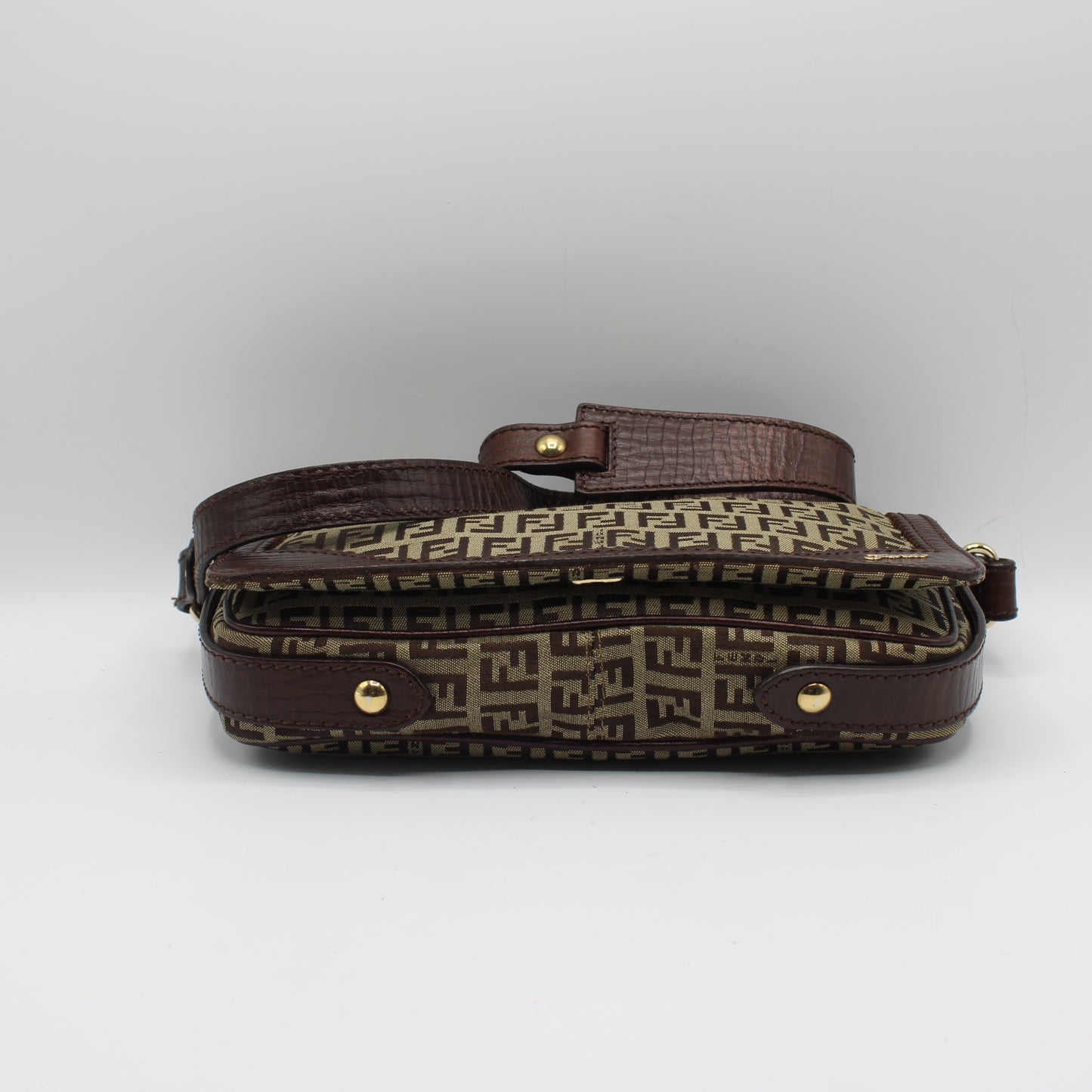 Fendi Brown Zucchino Canvas Leather Trim Shoulder Flap Bag