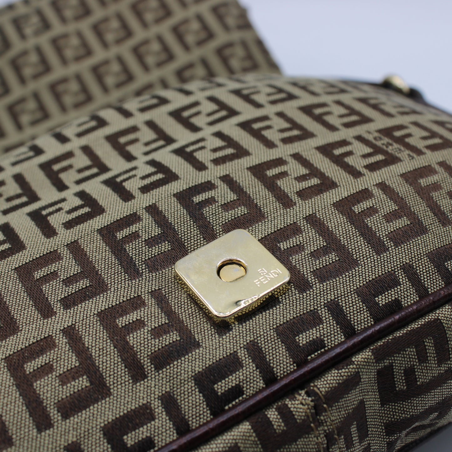 Fendi Brown Zucchino Canvas Leather Trim Shoulder Flap Bag