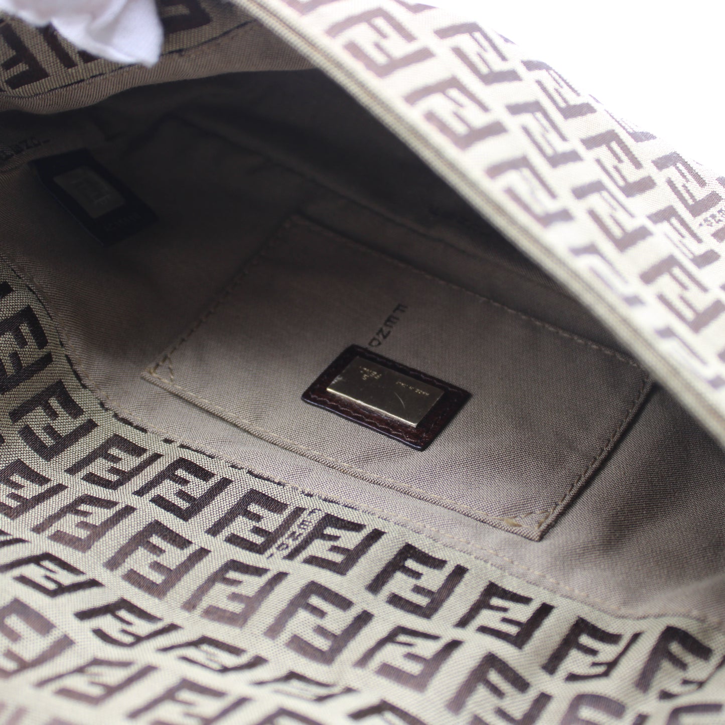 Fendi Brown Zucchino Canvas Leather Trim Shoulder Flap Bag