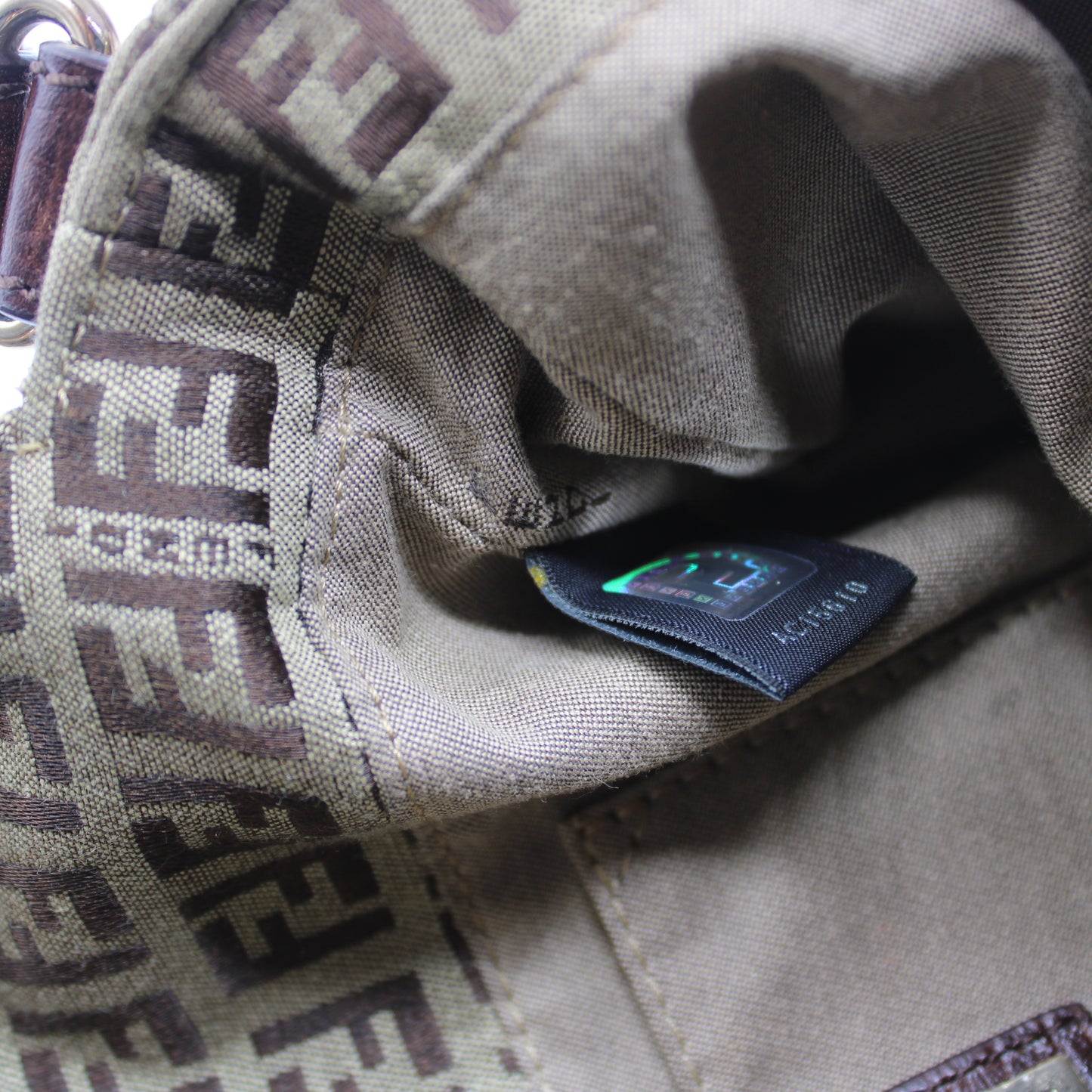 Fendi Brown Zucchino Canvas Leather Trim Shoulder Flap Bag