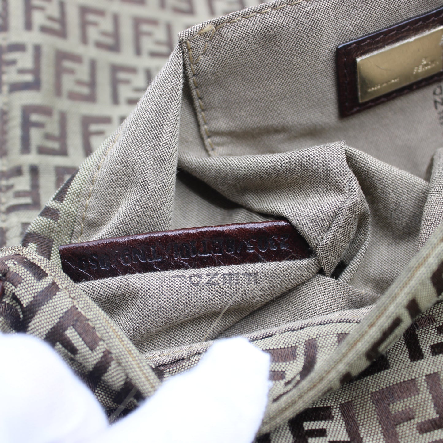 Fendi Brown Zucchino Canvas Leather Trim Shoulder Flap Bag