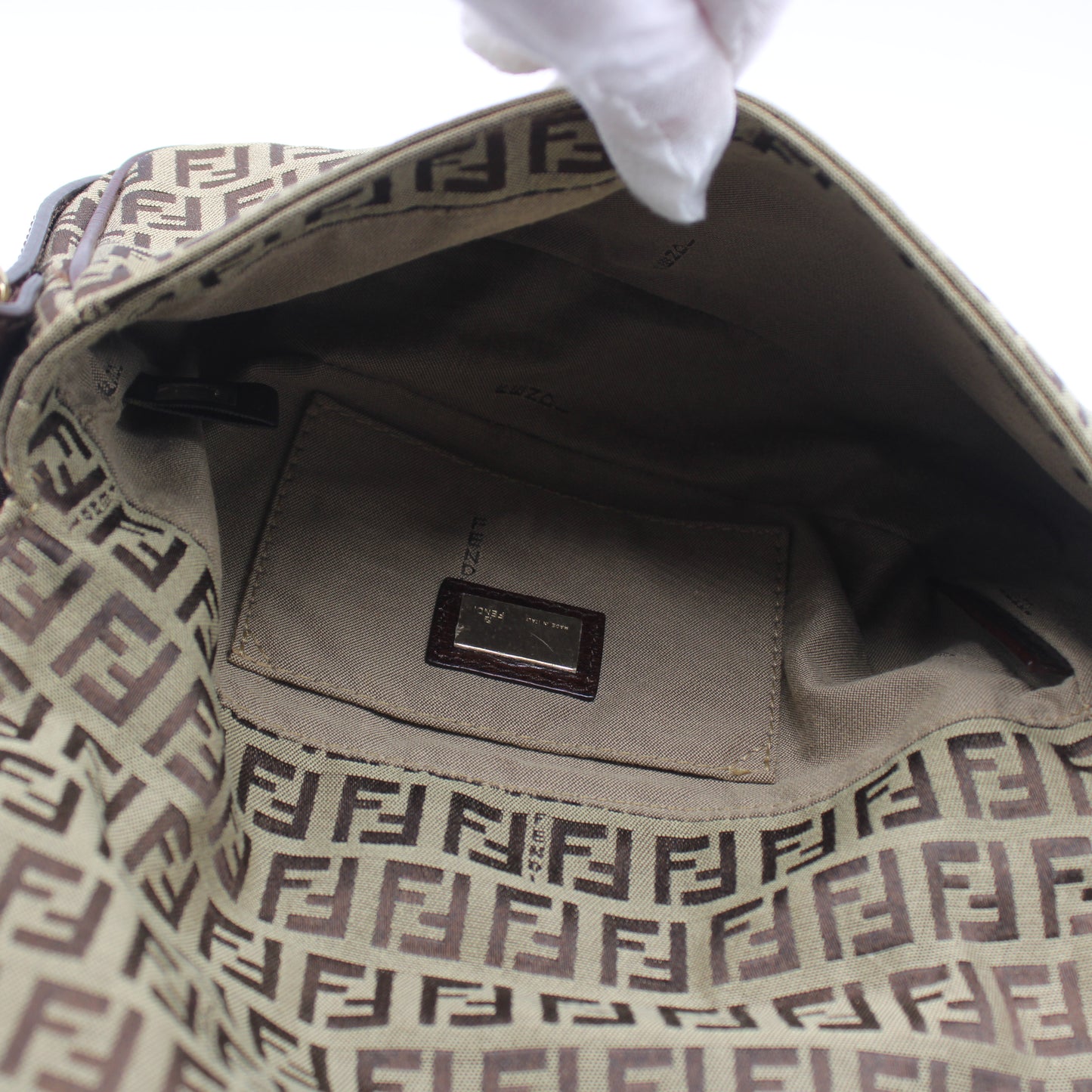 Fendi Brown Zucchino Canvas Leather Trim Shoulder Flap Bag