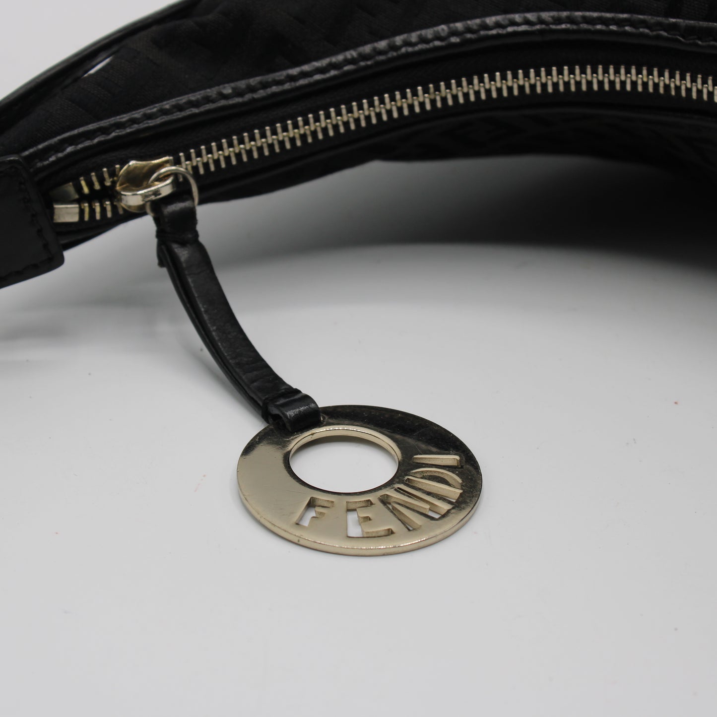 Fendi Black Zucca Canvas Leather Trim Hobo Bag With Charm