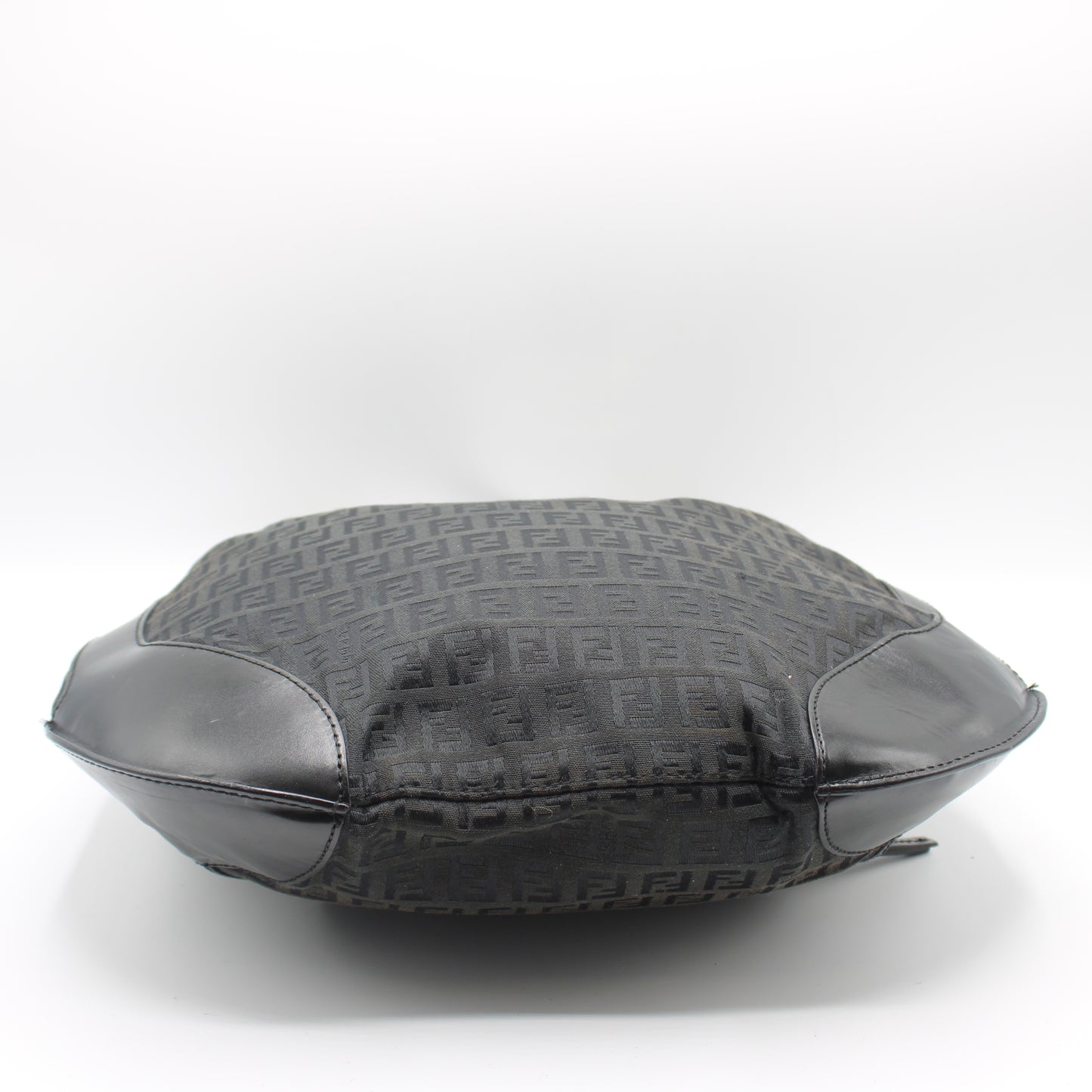 Fendi Black Zucca Canvas Leather Trim Hobo Bag With Charm