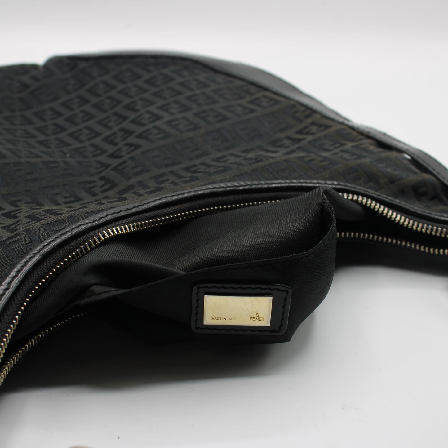 Fendi Black Zucca Canvas Leather Trim Hobo Bag With Charm