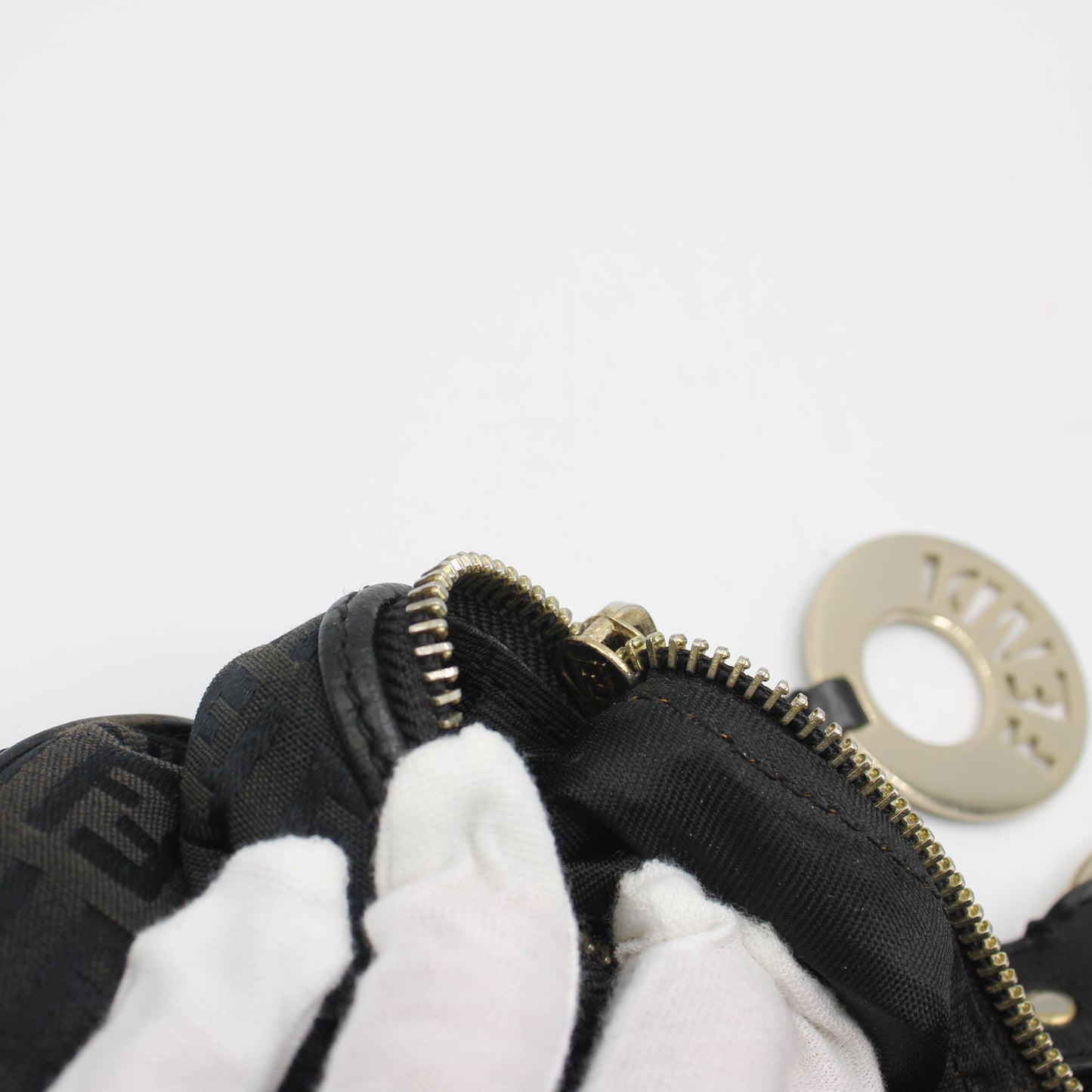 Fendi Black Zucca Canvas Leather Trim Hobo Bag With Charm