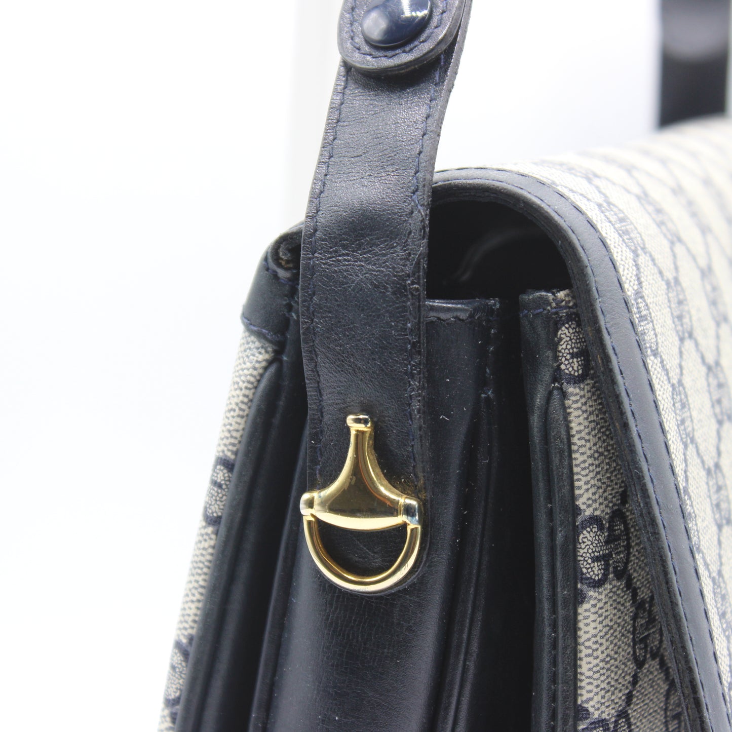 Gucci Navy GG Canvas Leather Flap Shoulder Bag