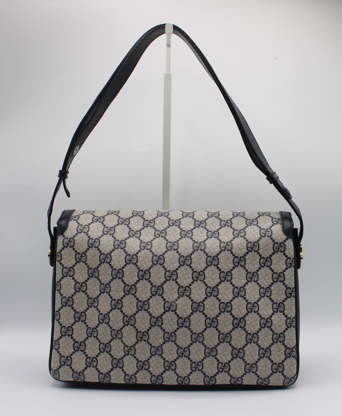 Gucci Navy GG Canvas Leather Flap Shoulder Bag