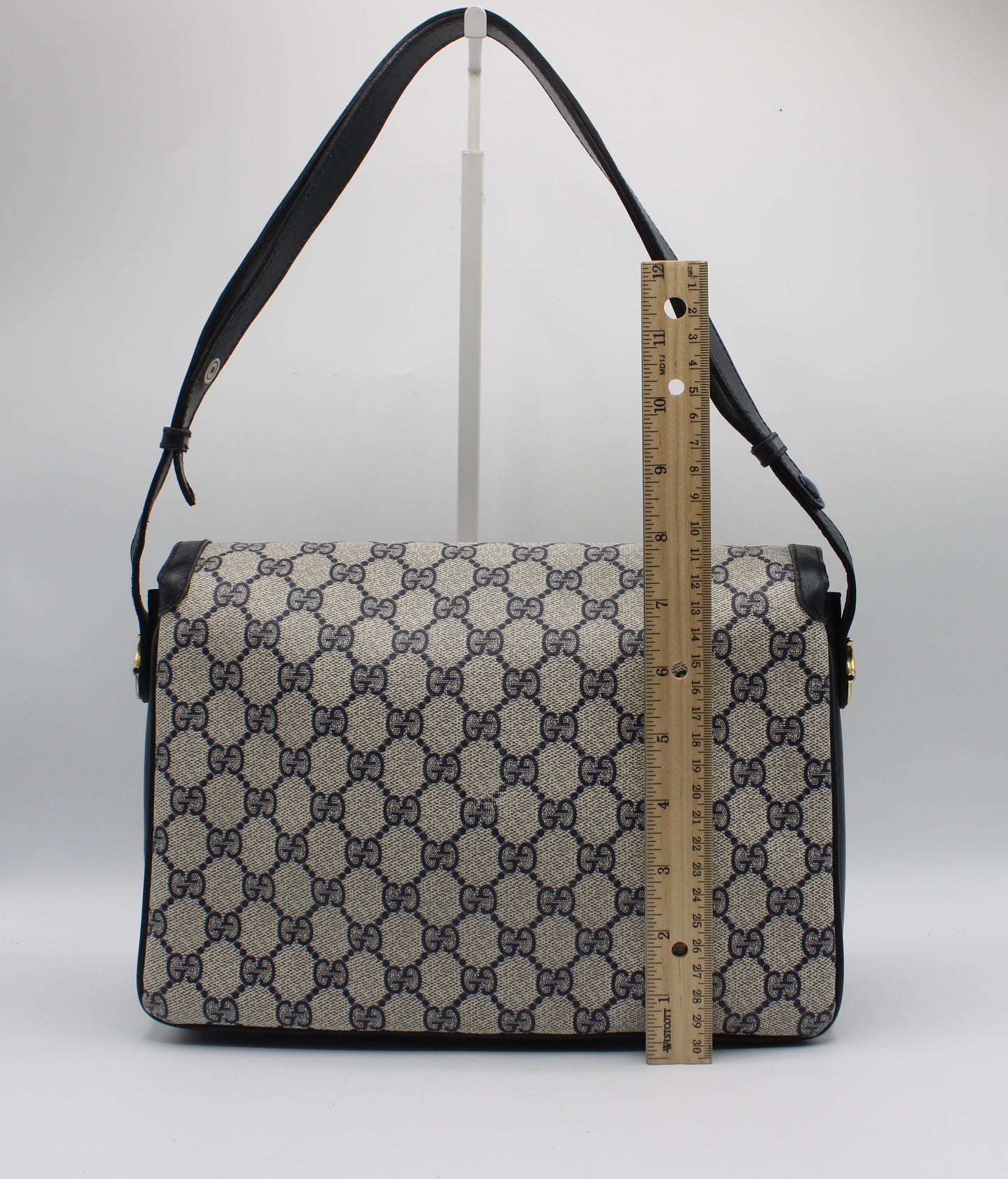 Gucci Navy GG Canvas Leather Flap Shoulder Bag