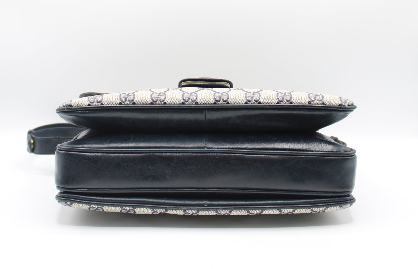 Gucci Navy GG Canvas Leather Flap Shoulder Bag