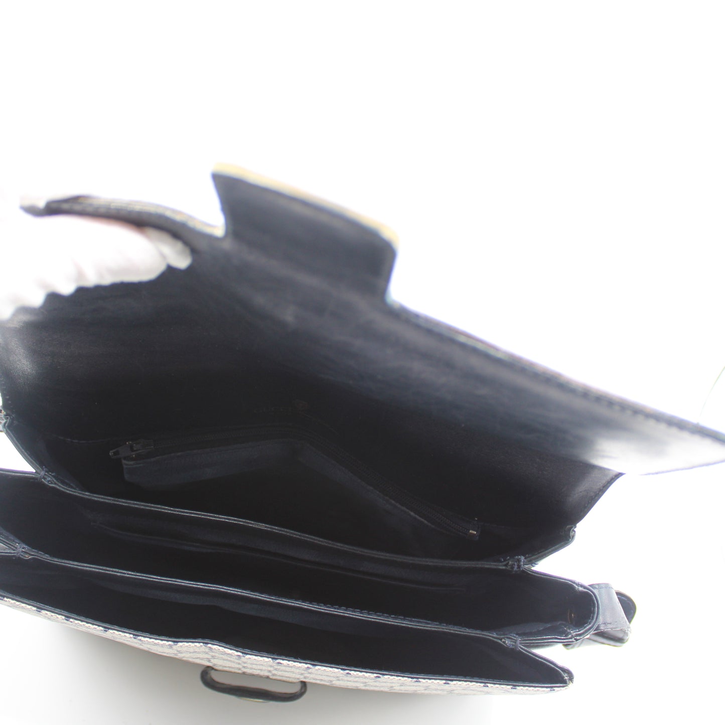 Gucci Navy GG Canvas Leather Flap Shoulder Bag