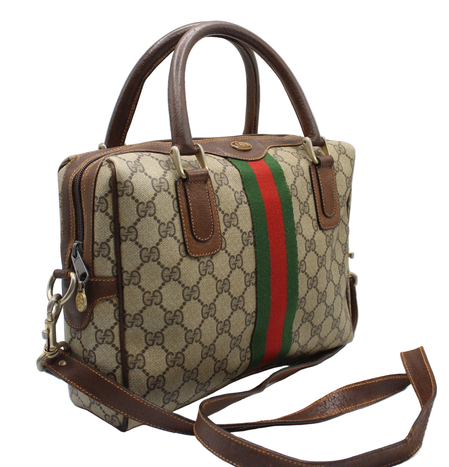 Gucci Brown GG Supreme Canvas Ophidia Boston Crossbody Bag