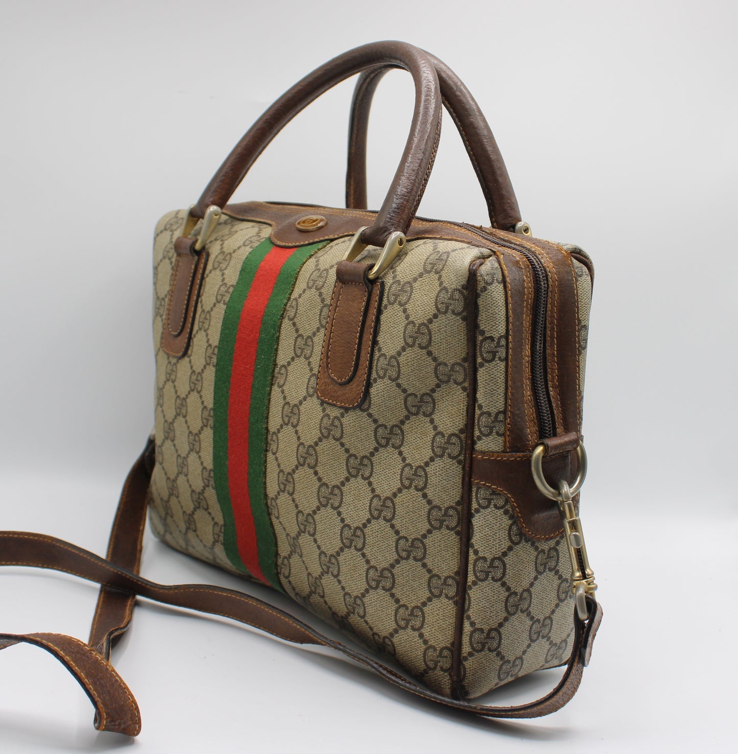 Gucci Brown GG Supreme Canvas Ophidia Boston Crossbody Bag