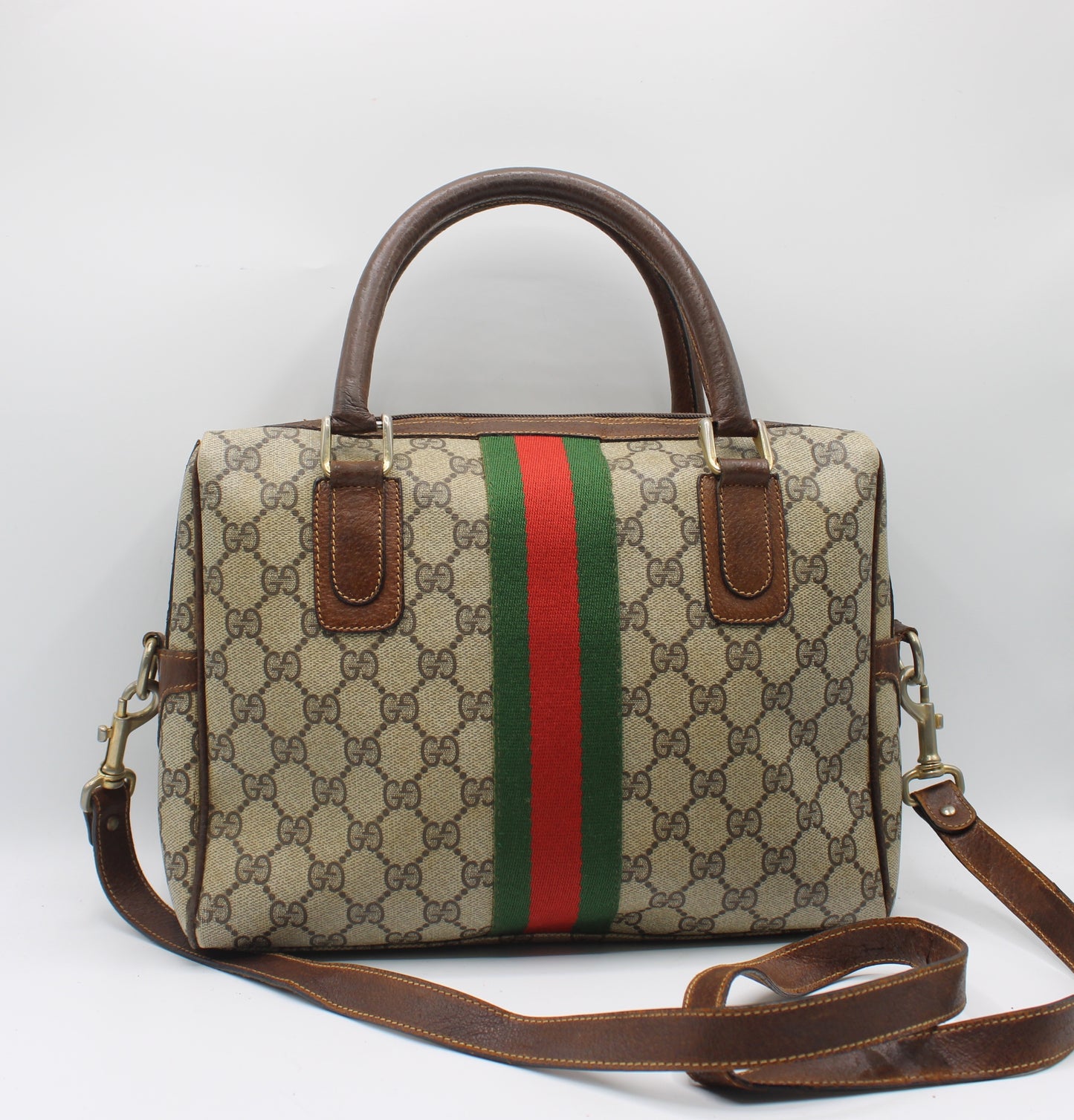 Gucci Brown GG Supreme Canvas Ophidia Boston Crossbody Bag