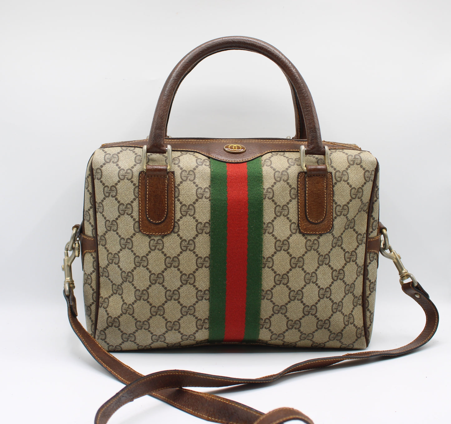 Gucci Brown GG Supreme Canvas Ophidia Boston Crossbody Bag