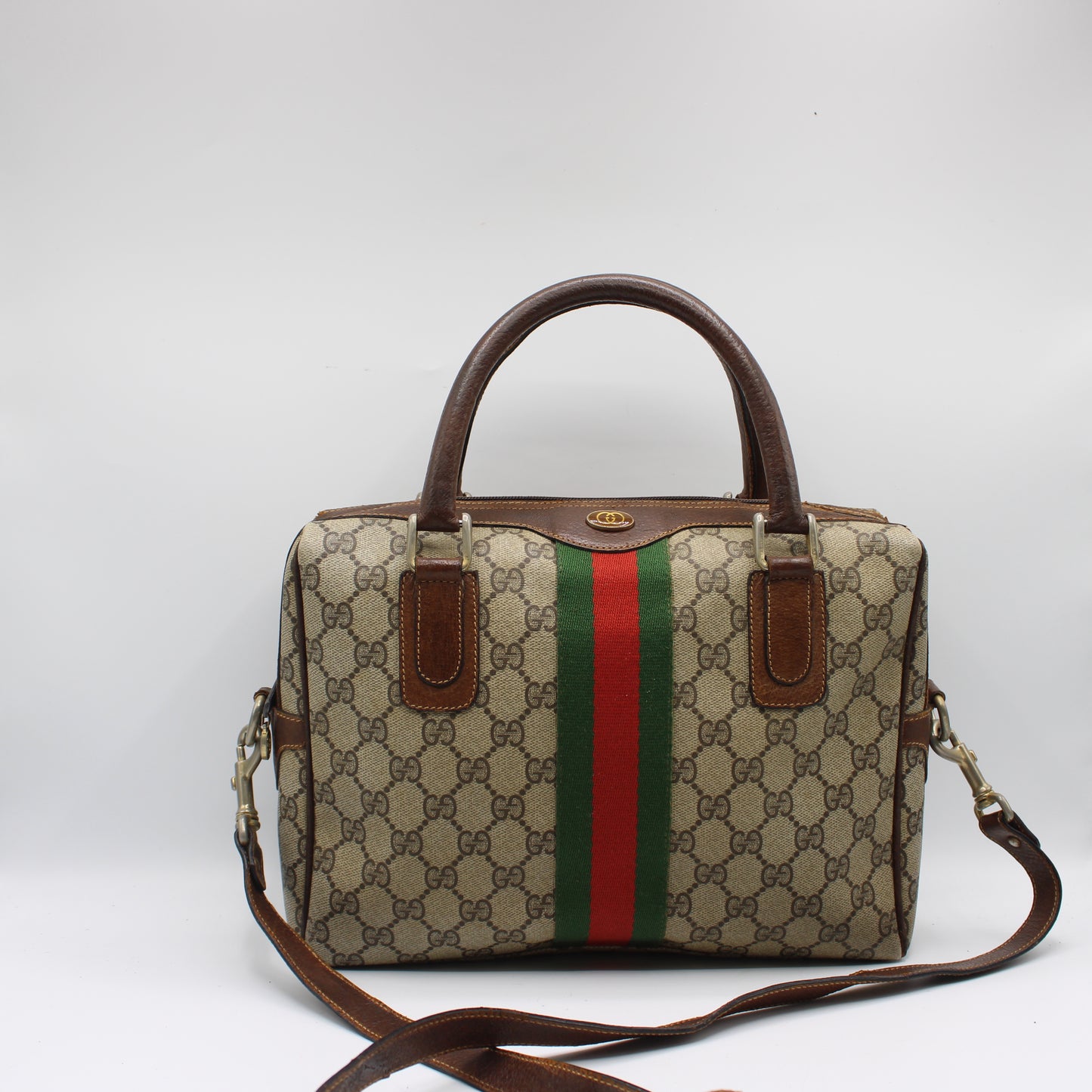Gucci Brown GG Supreme Canvas Ophidia Boston Crossbody Bag
