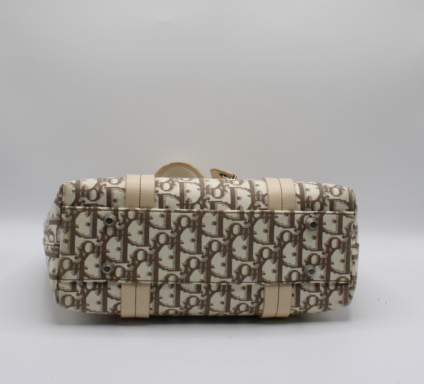 Christian Dior Beige Canvas Embroidered Oblique Floral Tote Bag