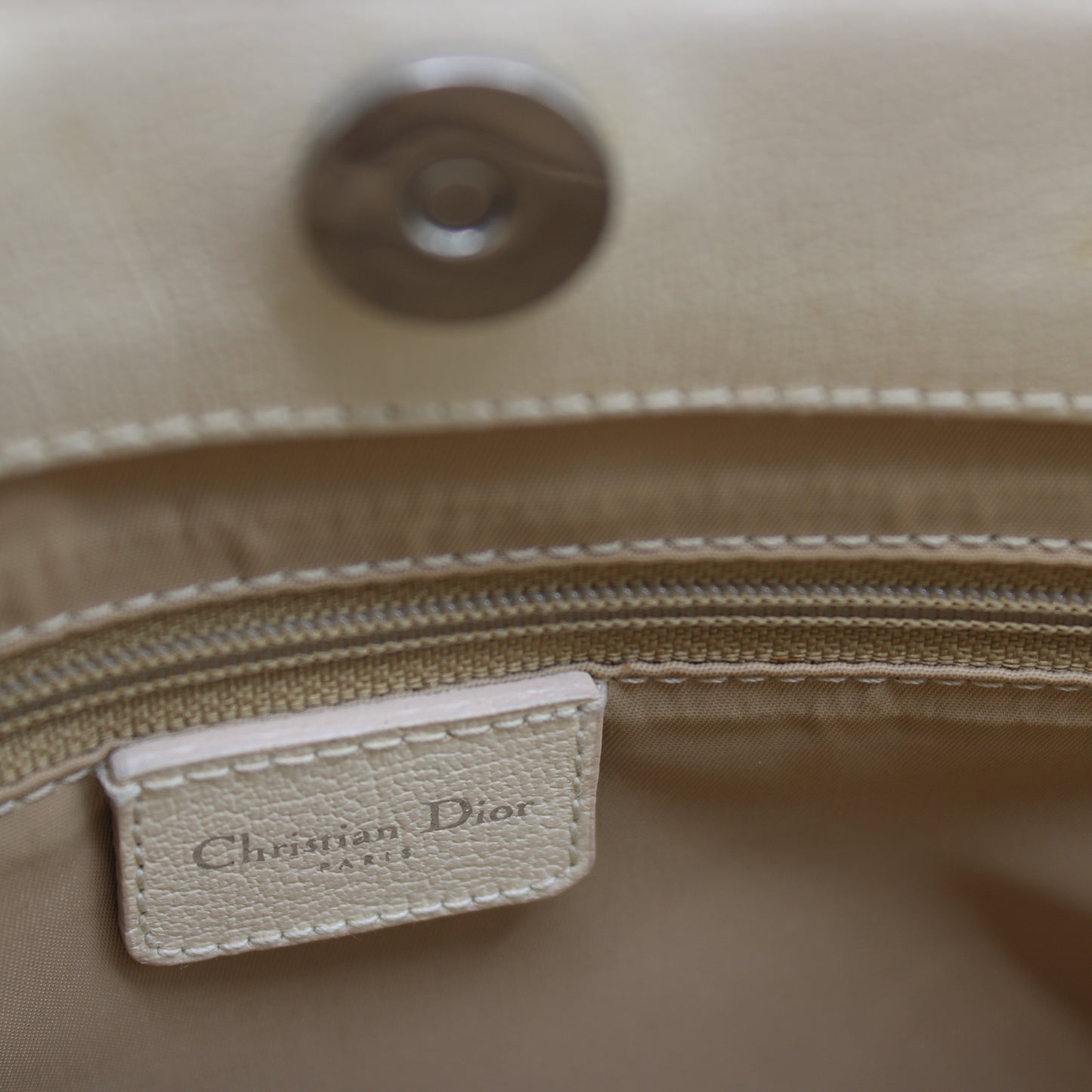 Christian Dior Beige Canvas Embroidered Oblique Floral Tote Bag
