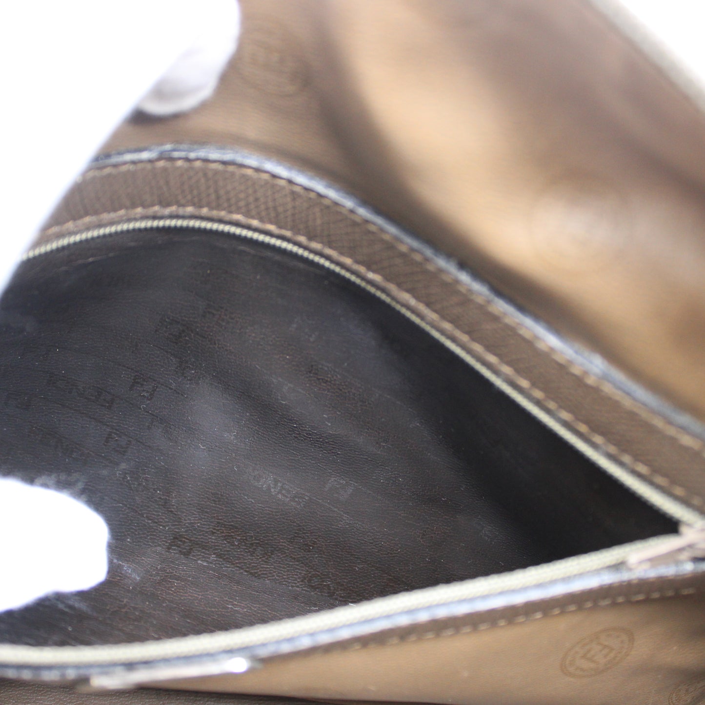 Fendi Khaki Mini Boston Bag Leather Handles Monogram Canvas