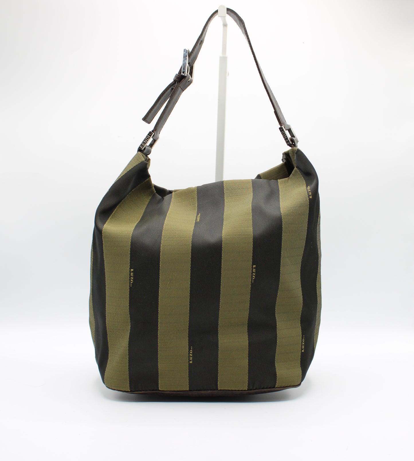 Fendi Brown And Black Pequin Stripe Canvas Leather Hobo Bag