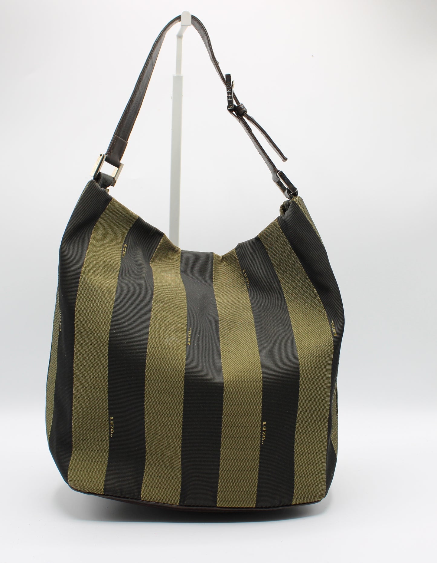 Fendi Brown And Black Pequin Stripe Canvas Leather Hobo Bag